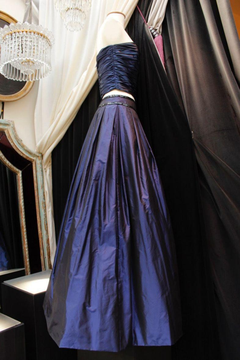 Loris Azzaro Bustier and Skirt Set in Midnight Blue Taffeta In Excellent Condition For Sale In SAINT-OUEN-SUR-SEINE, FR
