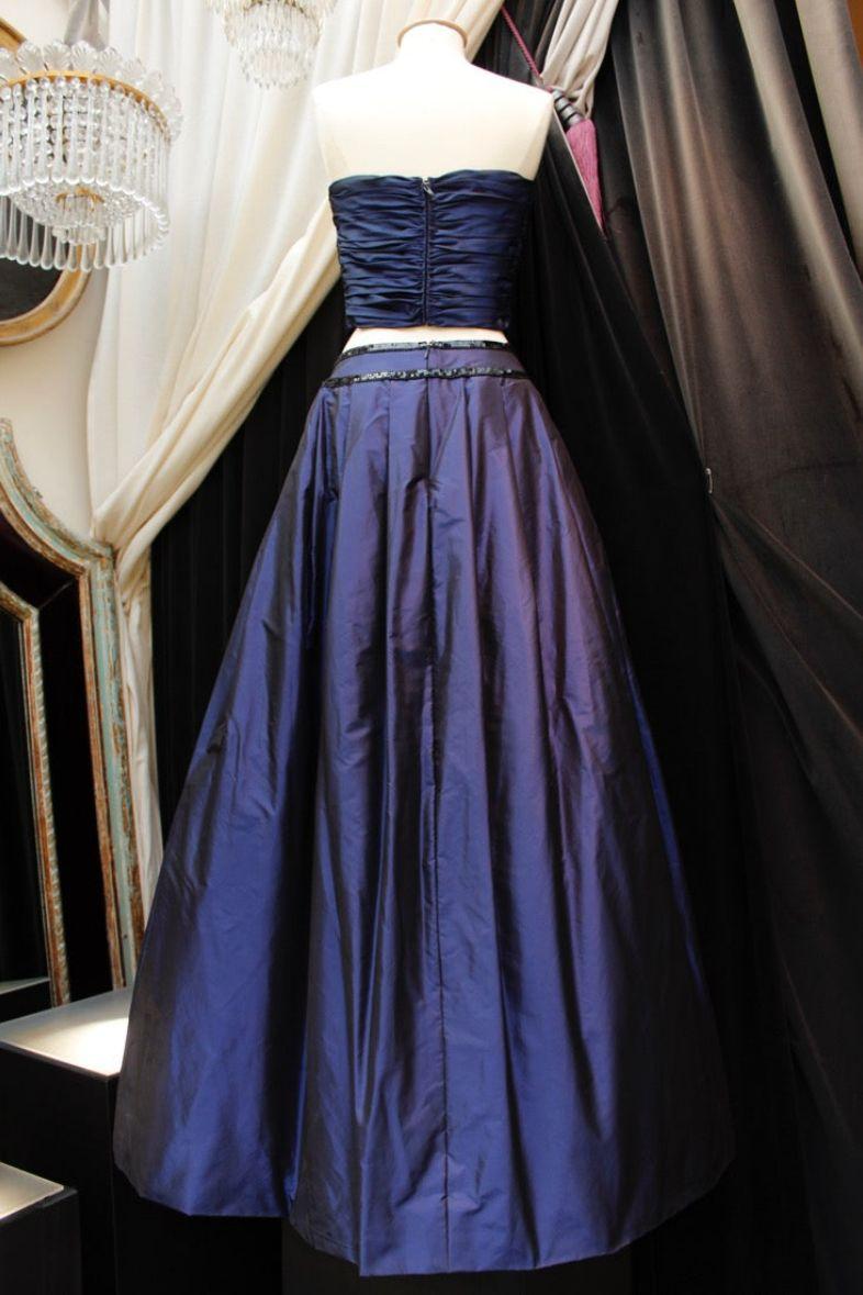 Women's Loris Azzaro Bustier and Skirt Set in Midnight Blue Taffeta For Sale
