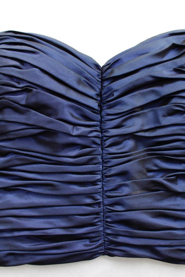 Loris Azzaro Bustier and Skirt Set in Midnight Blue Taffeta For Sale 2