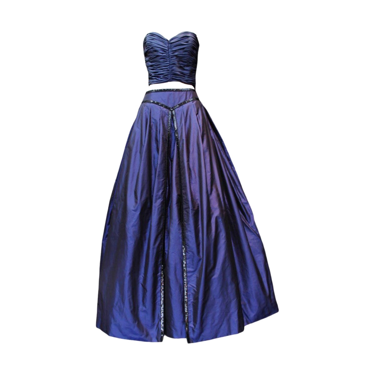 Loris Azzaro ensemble bustier et jupe en taffetas bleu nuit