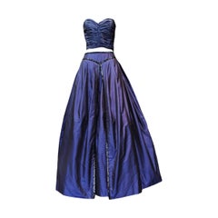 Loris Azzaro ensemble bustier et jupe en taffetas bleu nuit