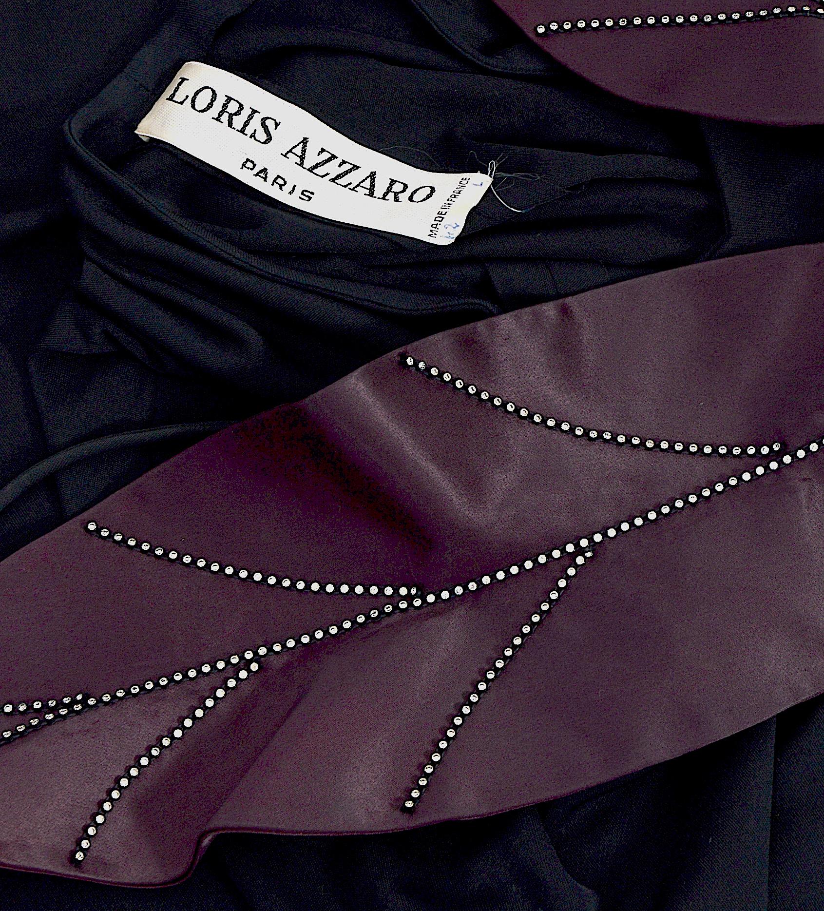 Loris Azzaro Couture 1970, robe en jersey de soie noir ornée de satin et de strass  en vente 5