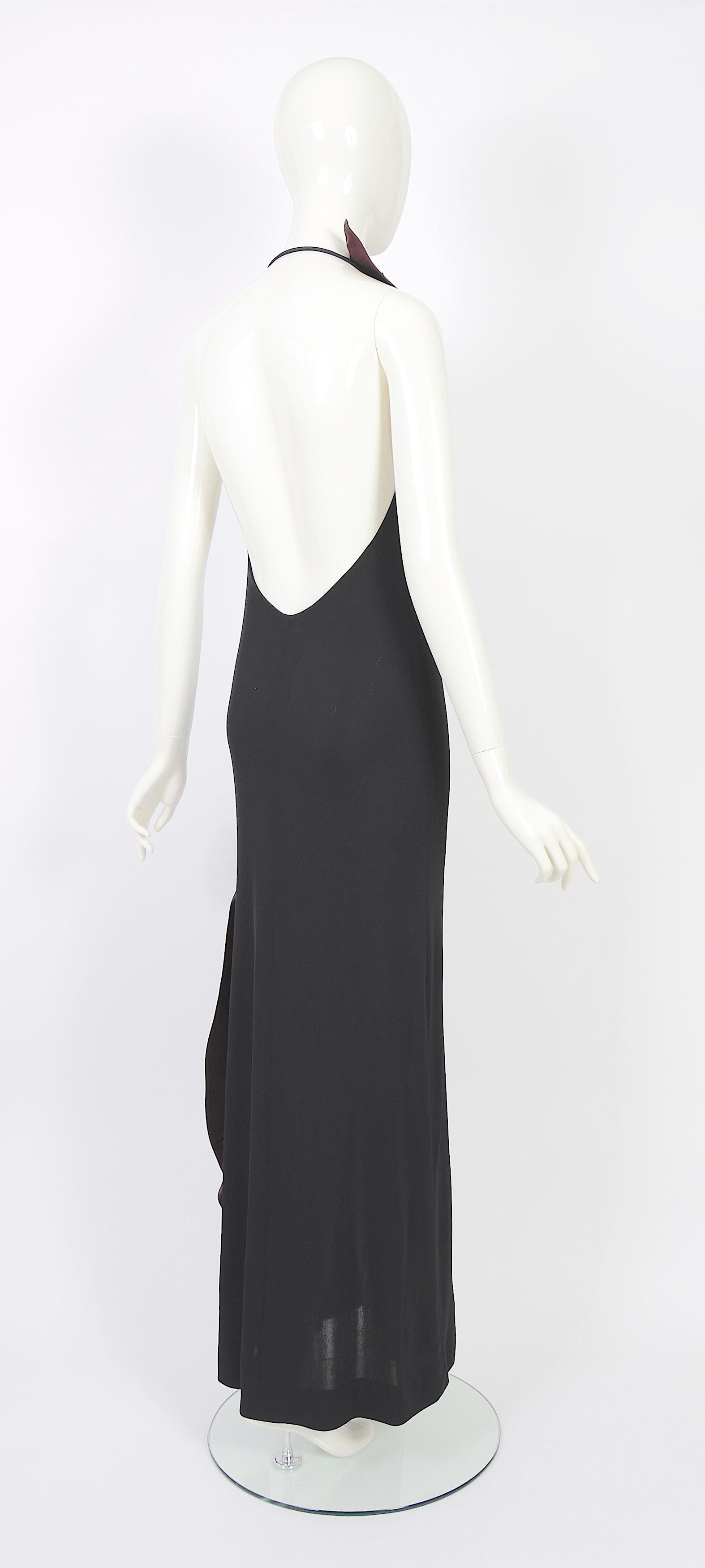 Loris Azzaro Couture 1970, robe en jersey de soie noir ornée de satin et de strass  en vente 2