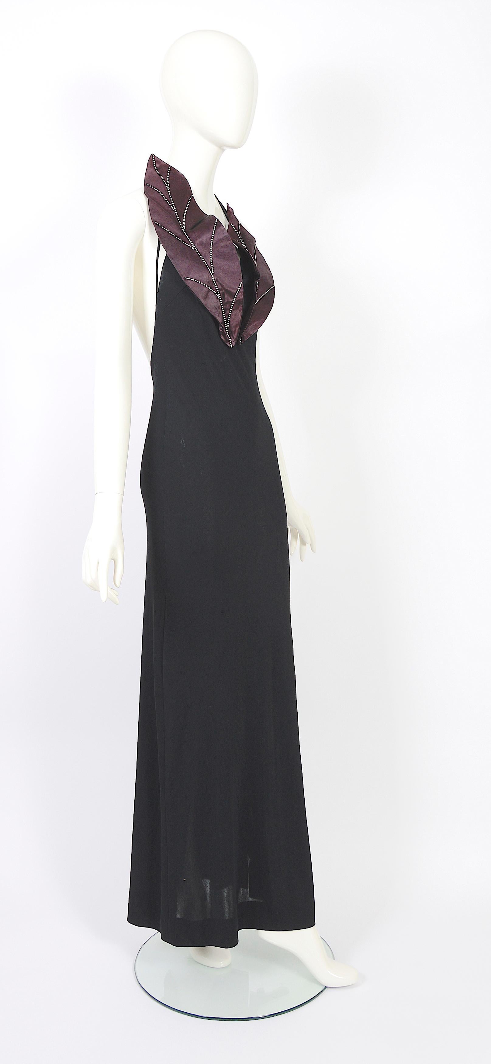 Loris Azzaro couture 1970s black satin & strass embellished silk jersey dress  For Sale 4