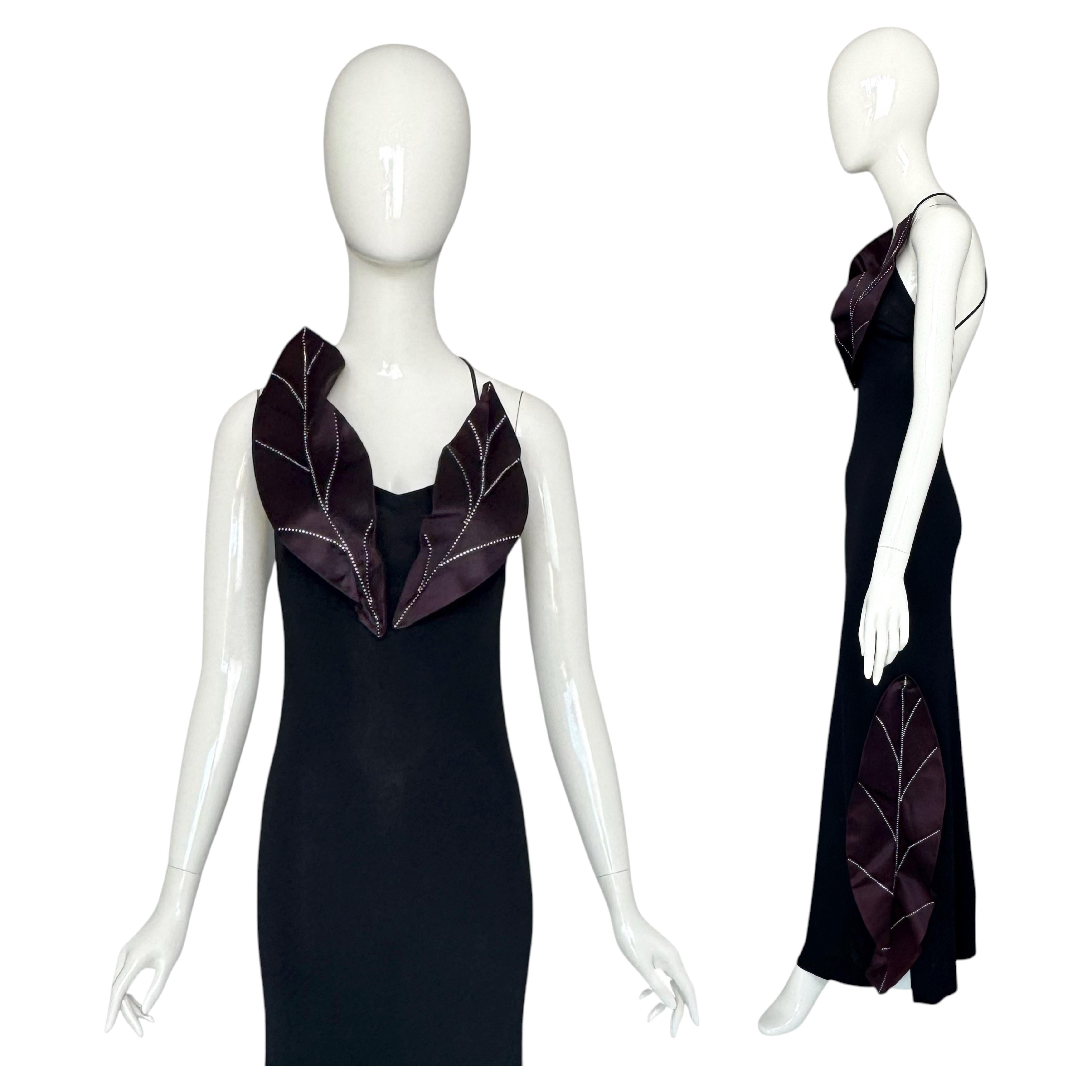 Loris Azzaro Couture 1970er Schwarzes Kleid aus Seidenjersey mit Strassverzierung