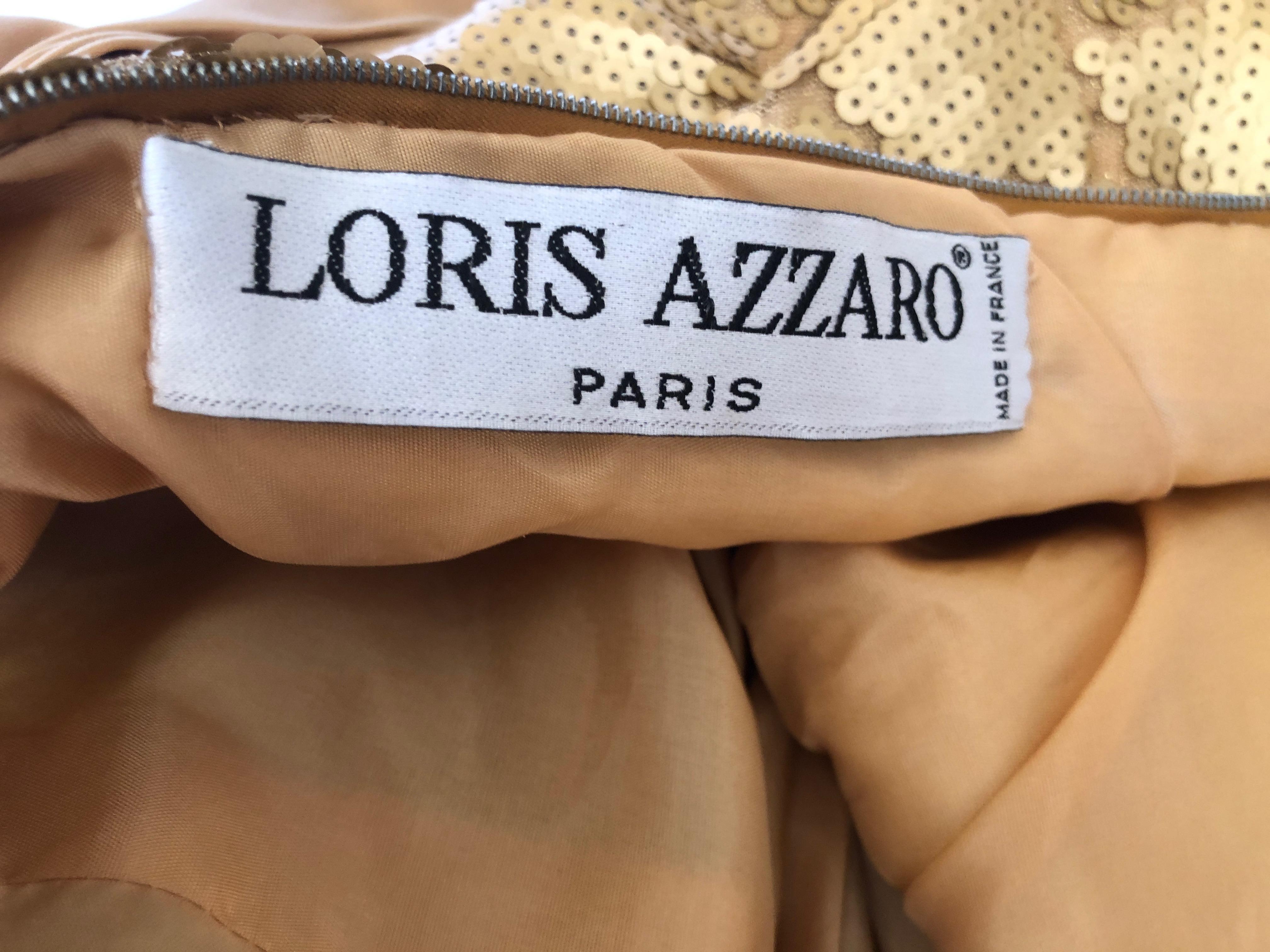 Loris Azzaro Couture 1970s Sequin Accented Gold Dress with Waist Sash Train For Sale 6