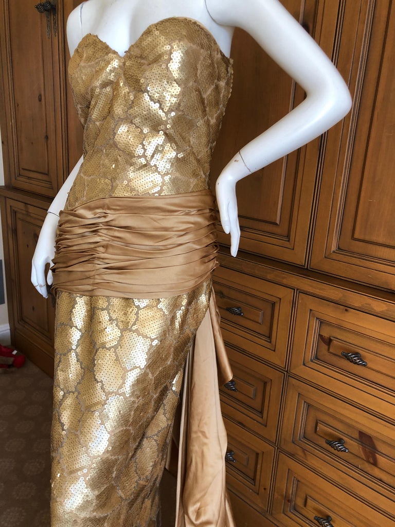 Sexiest Fall 1995 Loris Azzaro Couture Sequin Covered Leopard Print Dress w Open Cut Outs