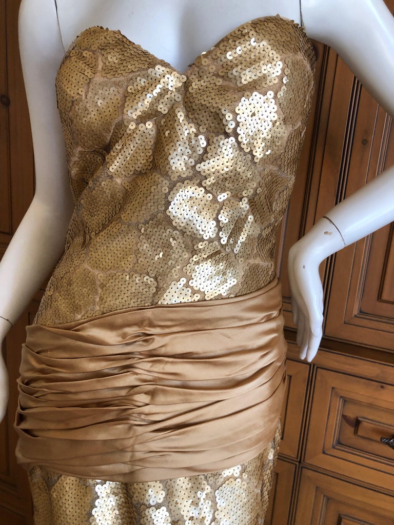Loris Azzaro Couture 1970s Sequin Accented Gold Dress with Waist Sash ...
