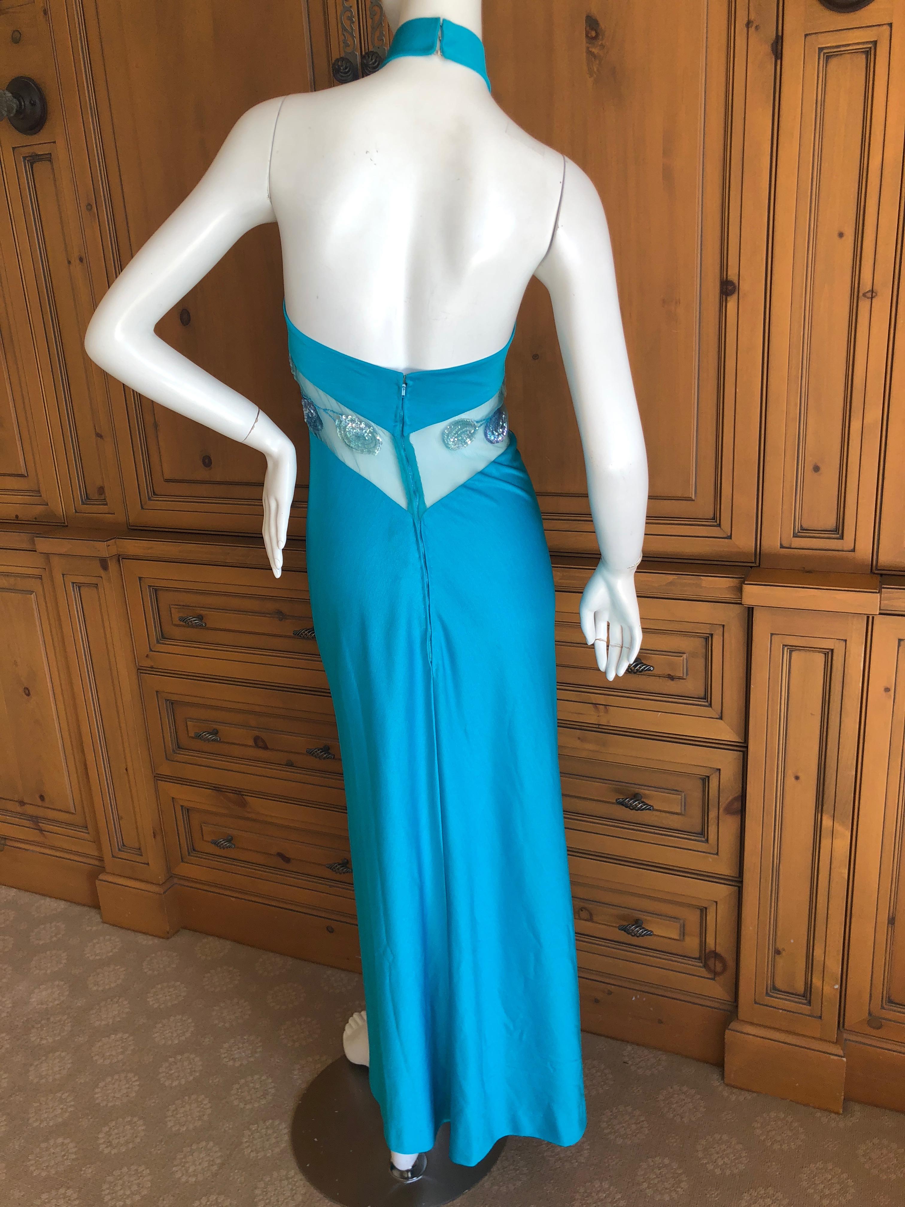 Loris Azzaro Couture 1970s Sheer Sequin Accented Turquoise Blue Dress and Cape 3