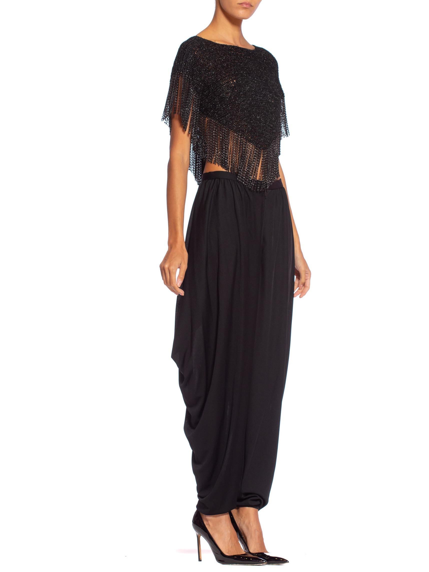 1970'S LORIS AZZARO Couture Silk Jersey Crop Top & Pants Ensemble With Chain Fr 2