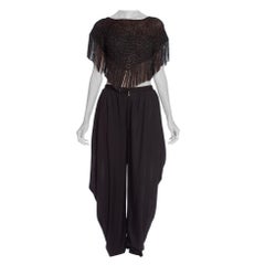 1970'S LORIS AZZARO Couture Silk Jersey Crop Top & Pants Ensemble With Chain Fr