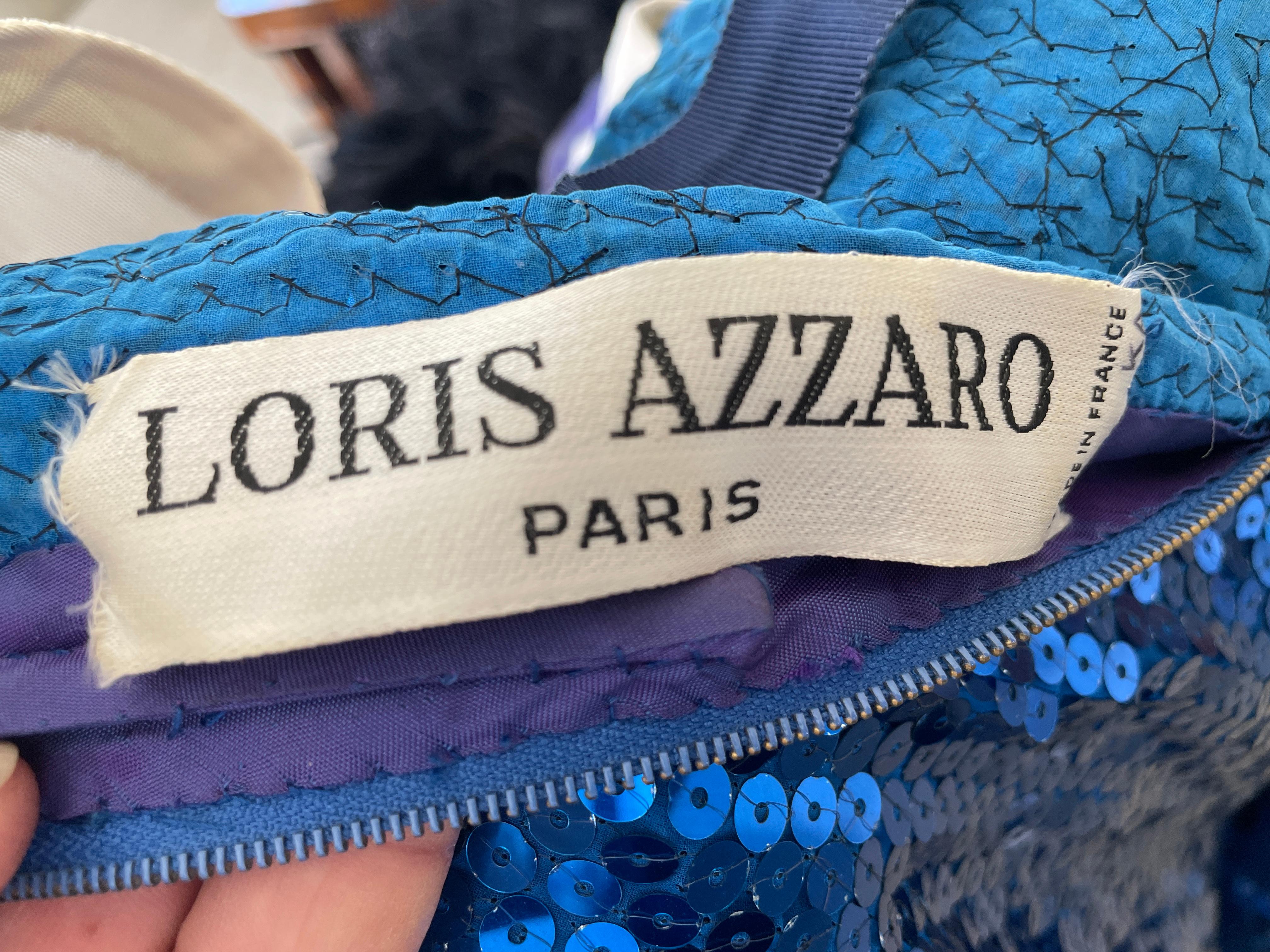 Loris Azzaro Couture 1980's Blue Sequin Evening Dress  For Sale 3