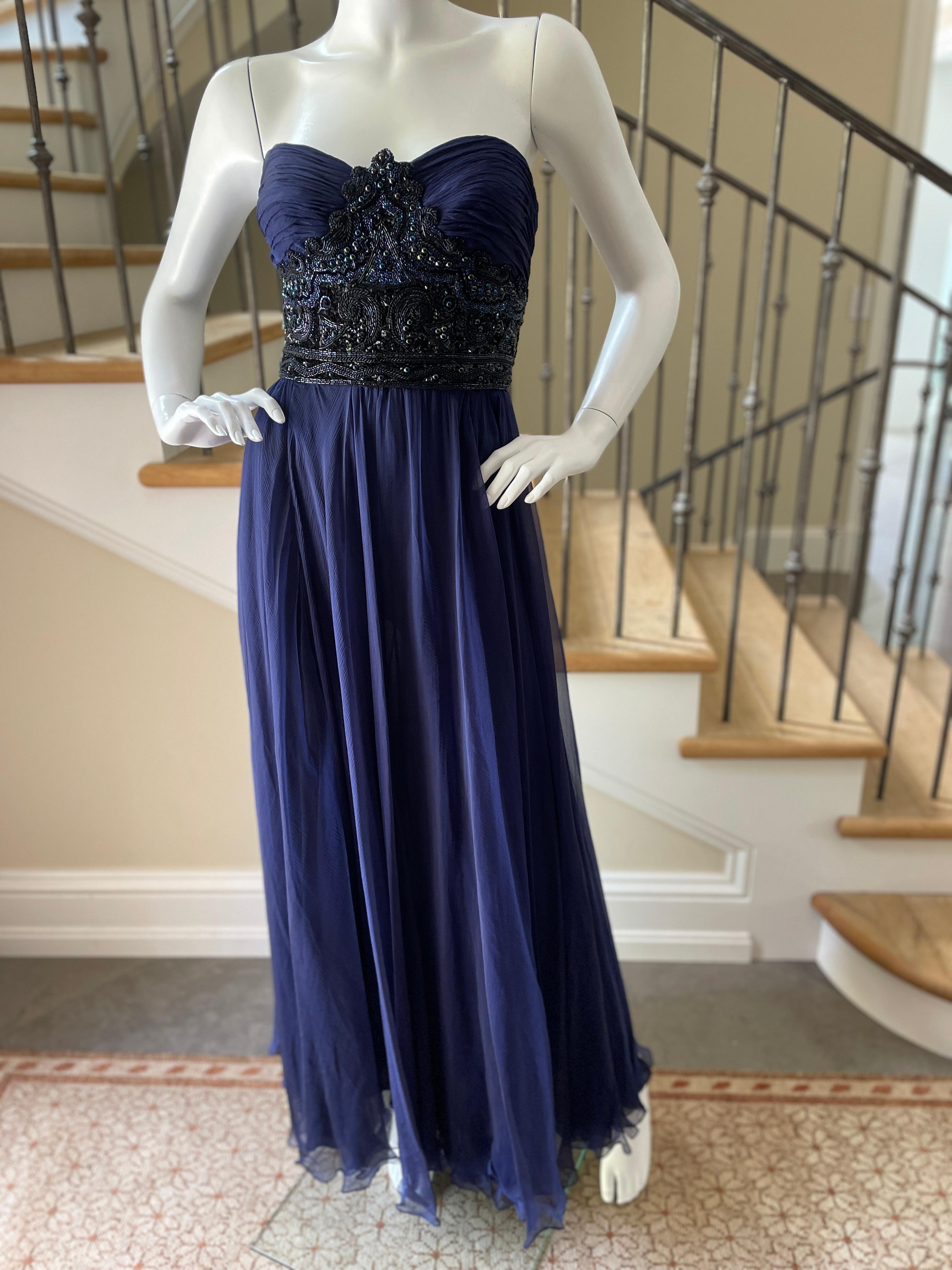 Black Loris Azzaro Couture 1980's Blue Sequin Evening Dress  For Sale