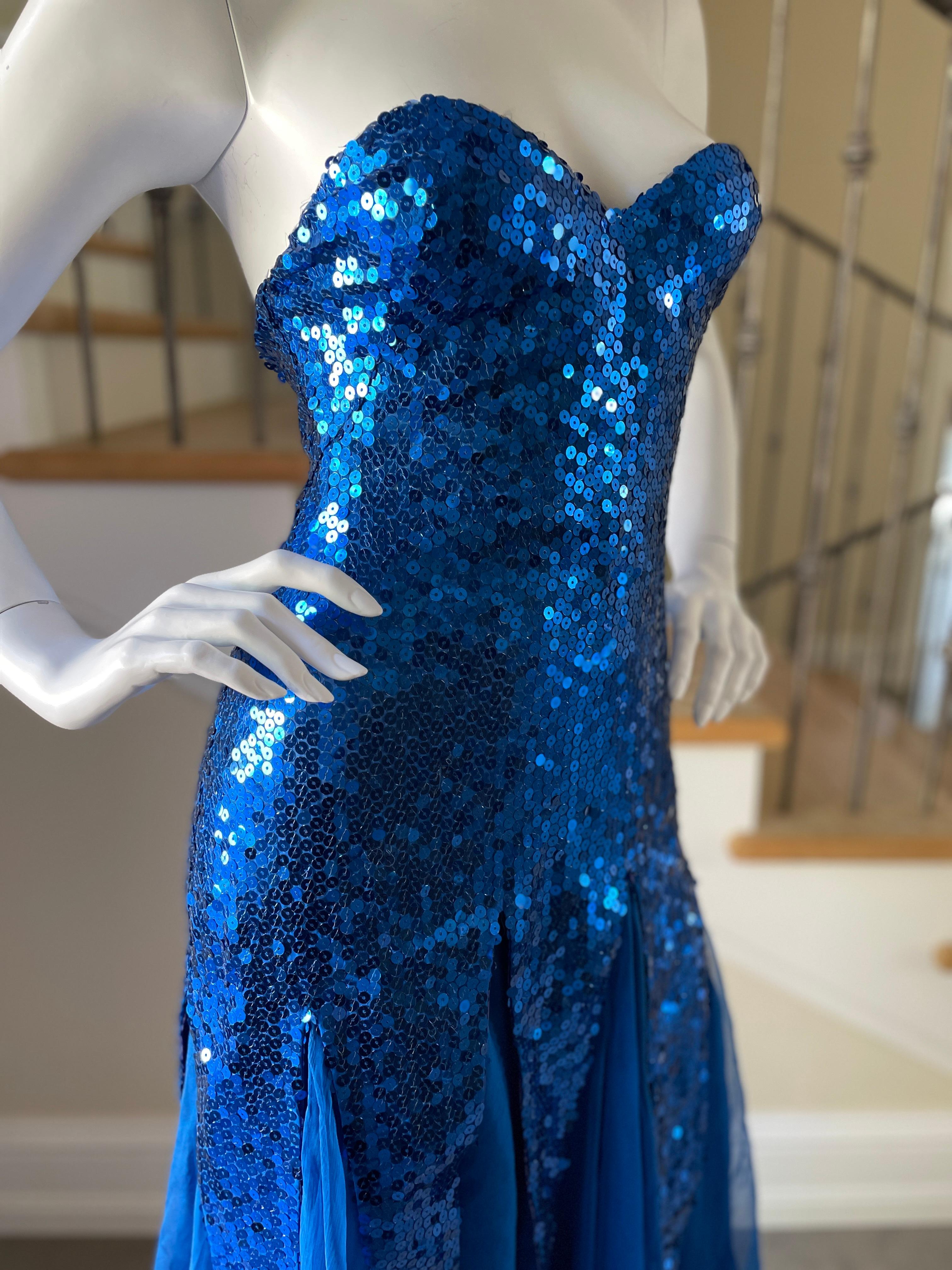 Women's Loris Azzaro Couture 1980's Blue Sequin Evening Dress  For Sale