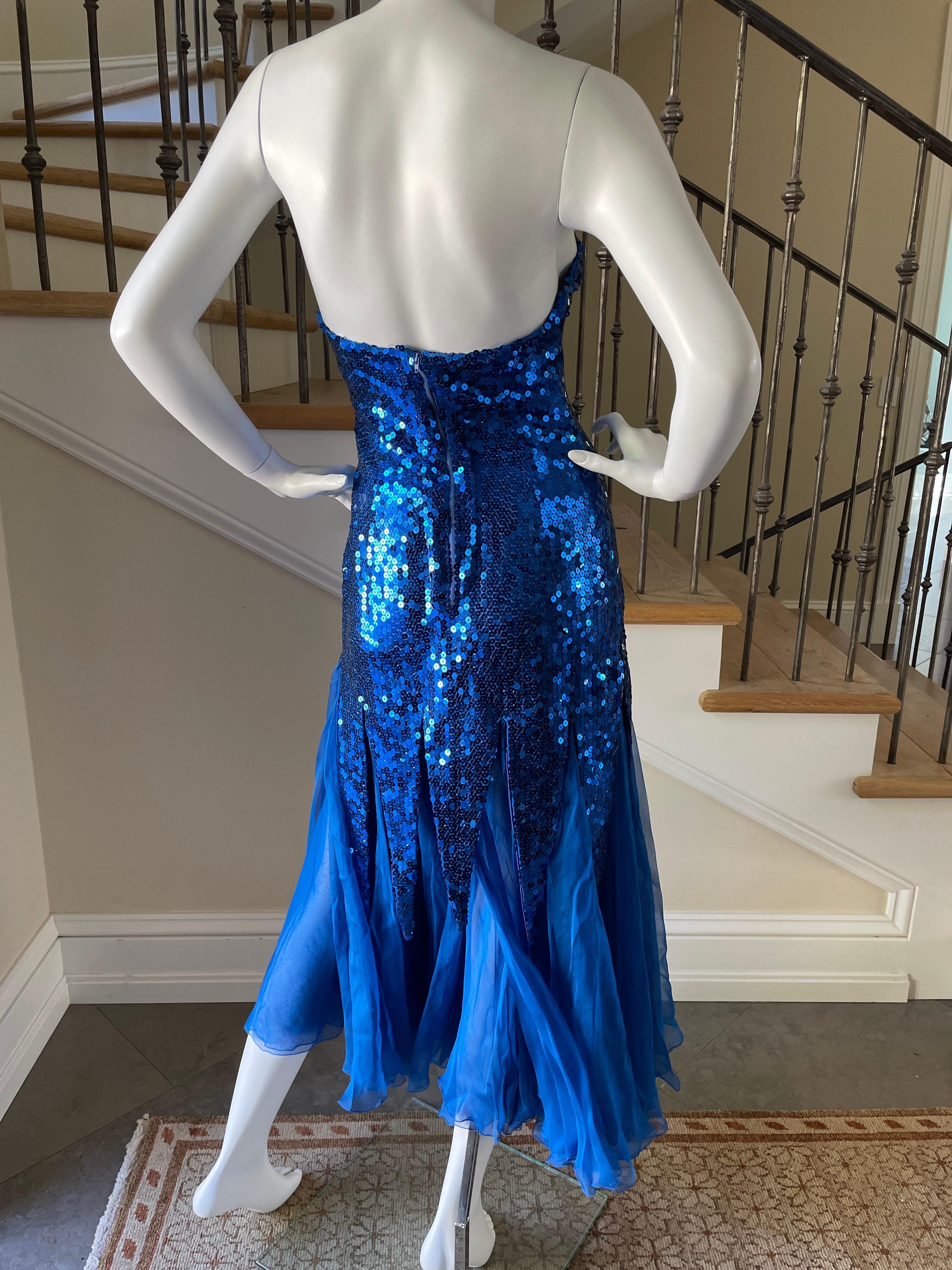 Loris Azzaro Couture 1980's Blue Sequin Evening Dress  For Sale 1