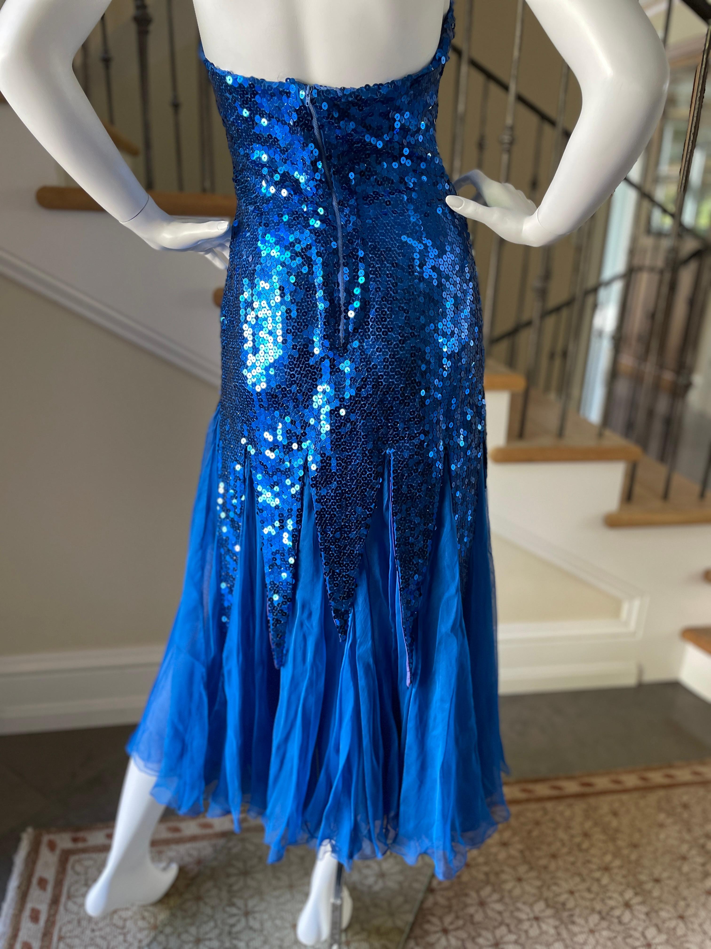 Loris Azzaro Couture 1980's Blue Sequin Evening Dress  For Sale 2