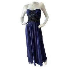 Loris Azzaro Couture robe de soirée bleue à sequins des années 1980 