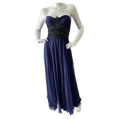 Loris Azzaro Couture 1980's Blue Sequin Evening Dress 