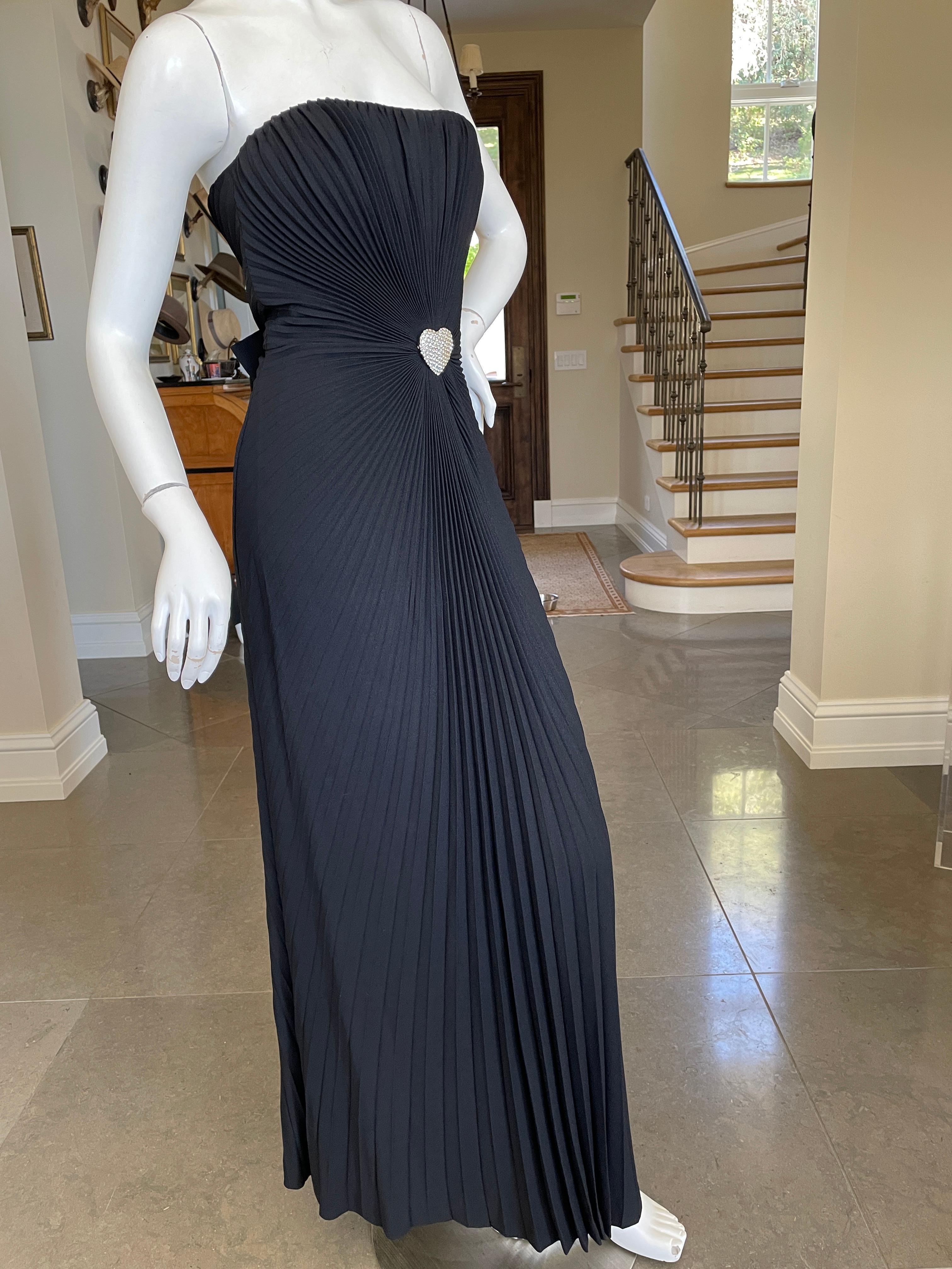 Loris Azzaro Couture 80's Strapless Pleated Evening Dress w Crystal Heart Accent For Sale 1