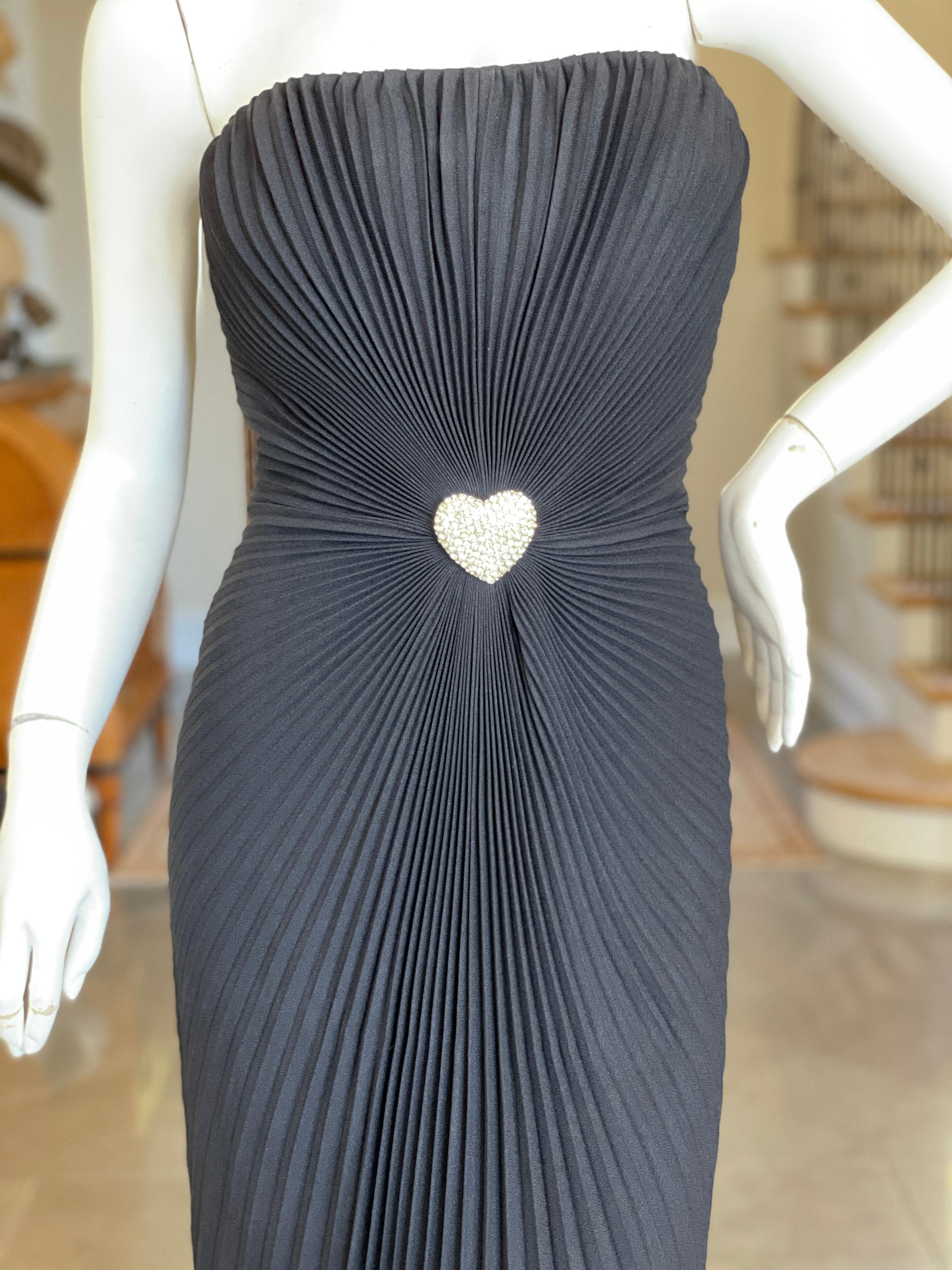 Loris Azzaro Couture 80's Strapless Pleated Evening Dress w Crystal Heart Accent For Sale 2