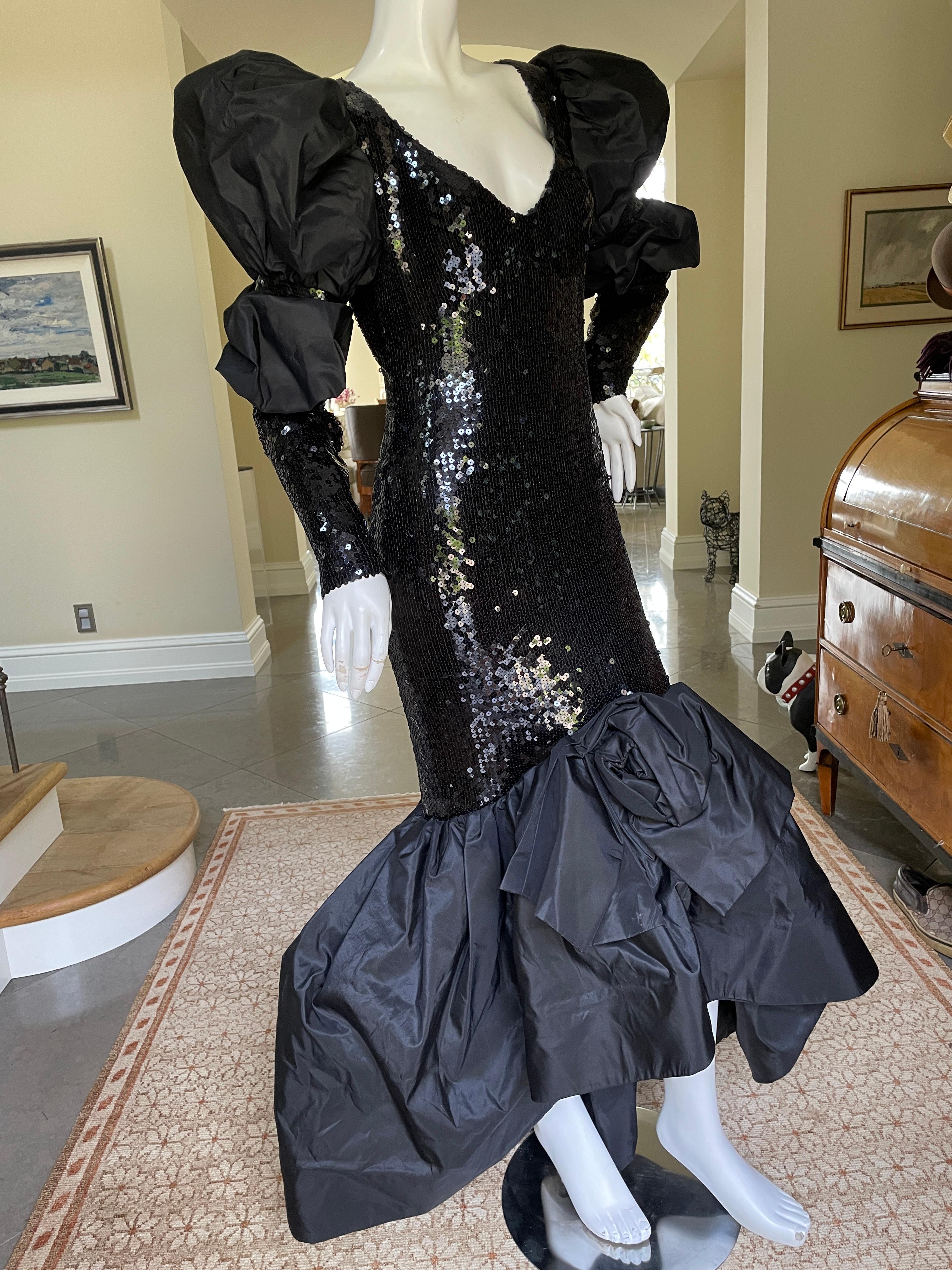 Loris Azzaro Couture Outstanding 1980's Black Sequin Mermaid Dress In Excellent Condition For Sale In Cloverdale, CA