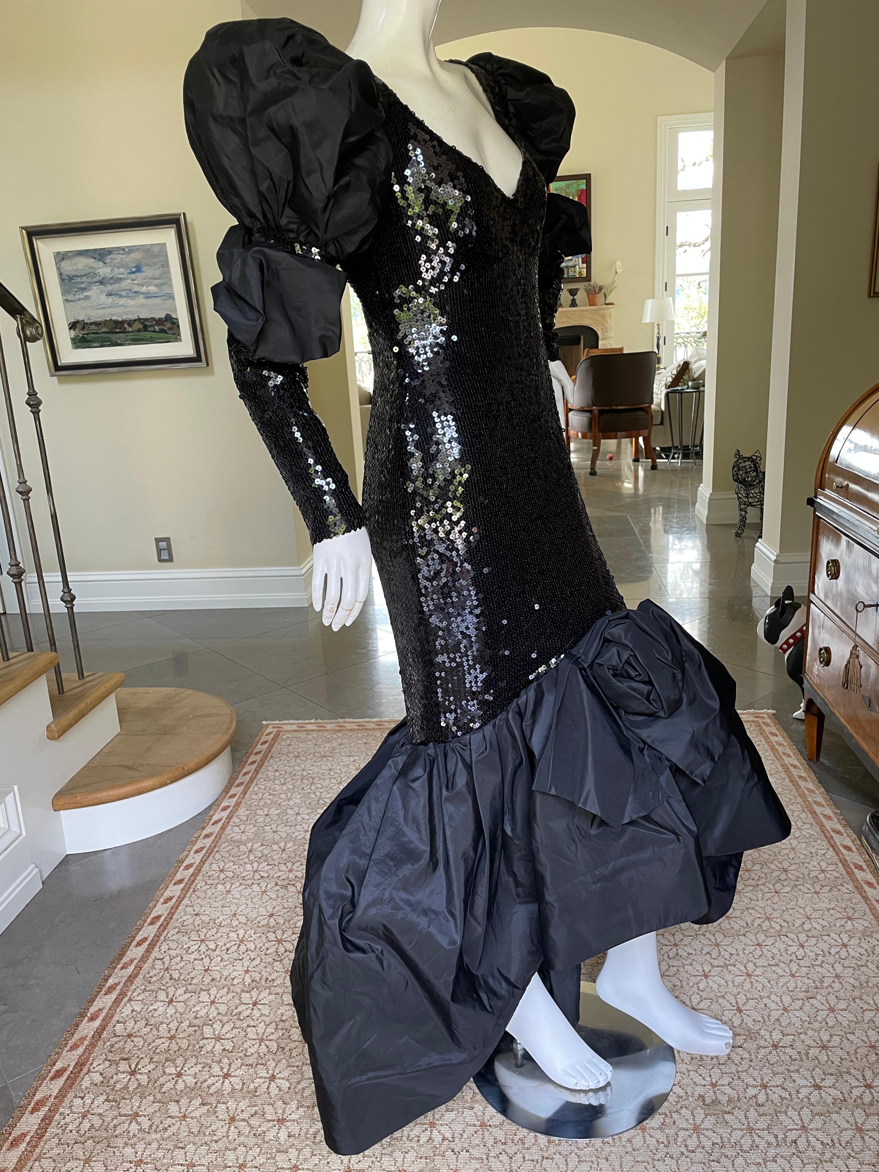 Women's Loris Azzaro Couture Outstanding 1980's Black Sequin Mermaid Dress For Sale