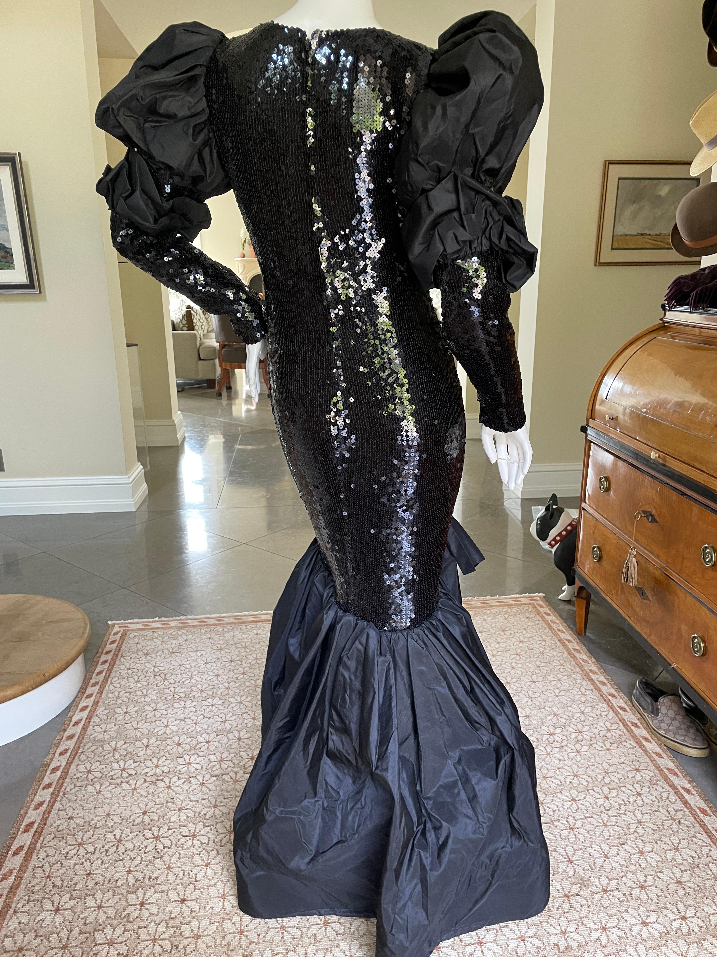 Loris Azzaro Couture Outstanding 1980's Black Sequin Mermaid Dress For Sale 1