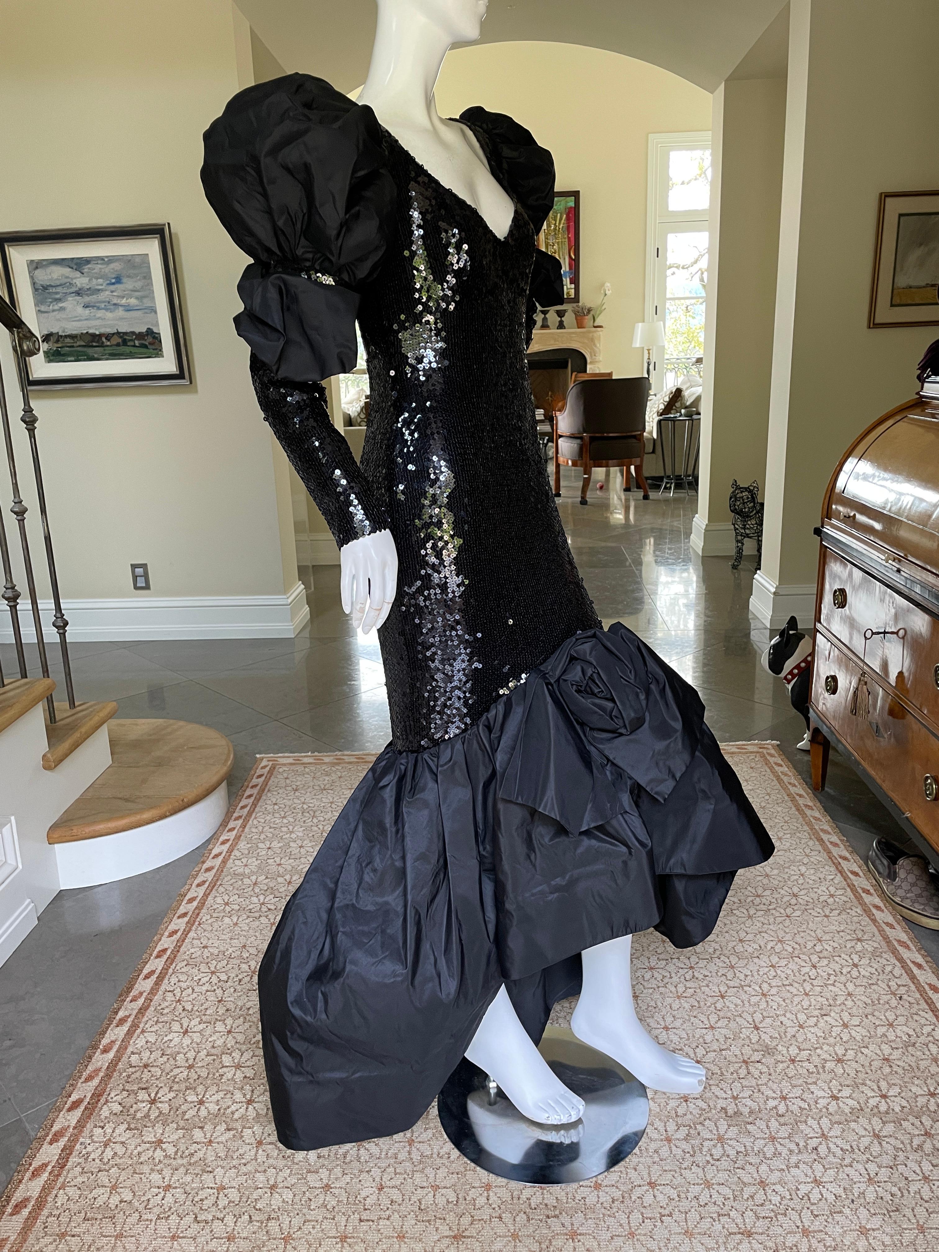 Loris Azzaro Couture Outstanding 1980's Black Sequin Mermaid Dress For Sale 3