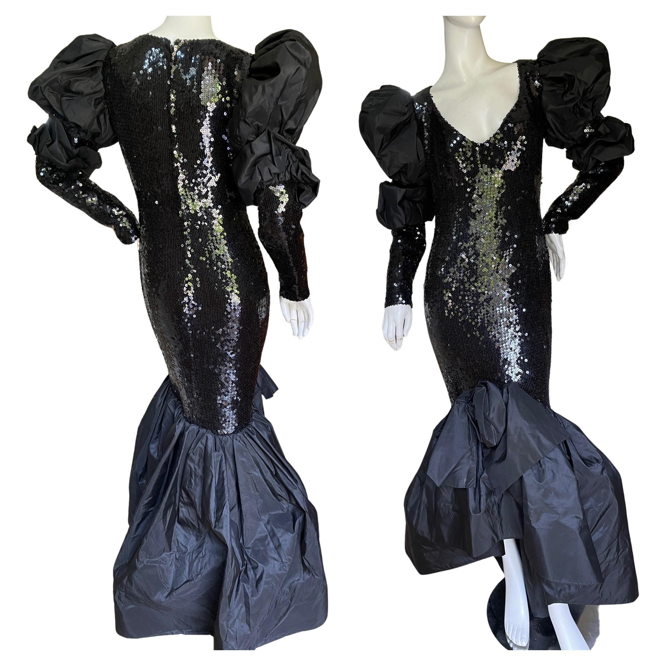 Loris Azzaro Couture Outstanding 1980's Black Sequin Mermaid Dress For Sale
