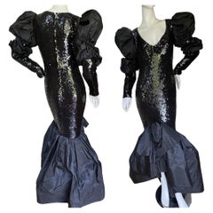 Loris Azzaro Couture Outstanding 1980's Black Sequin Mermaid Dress