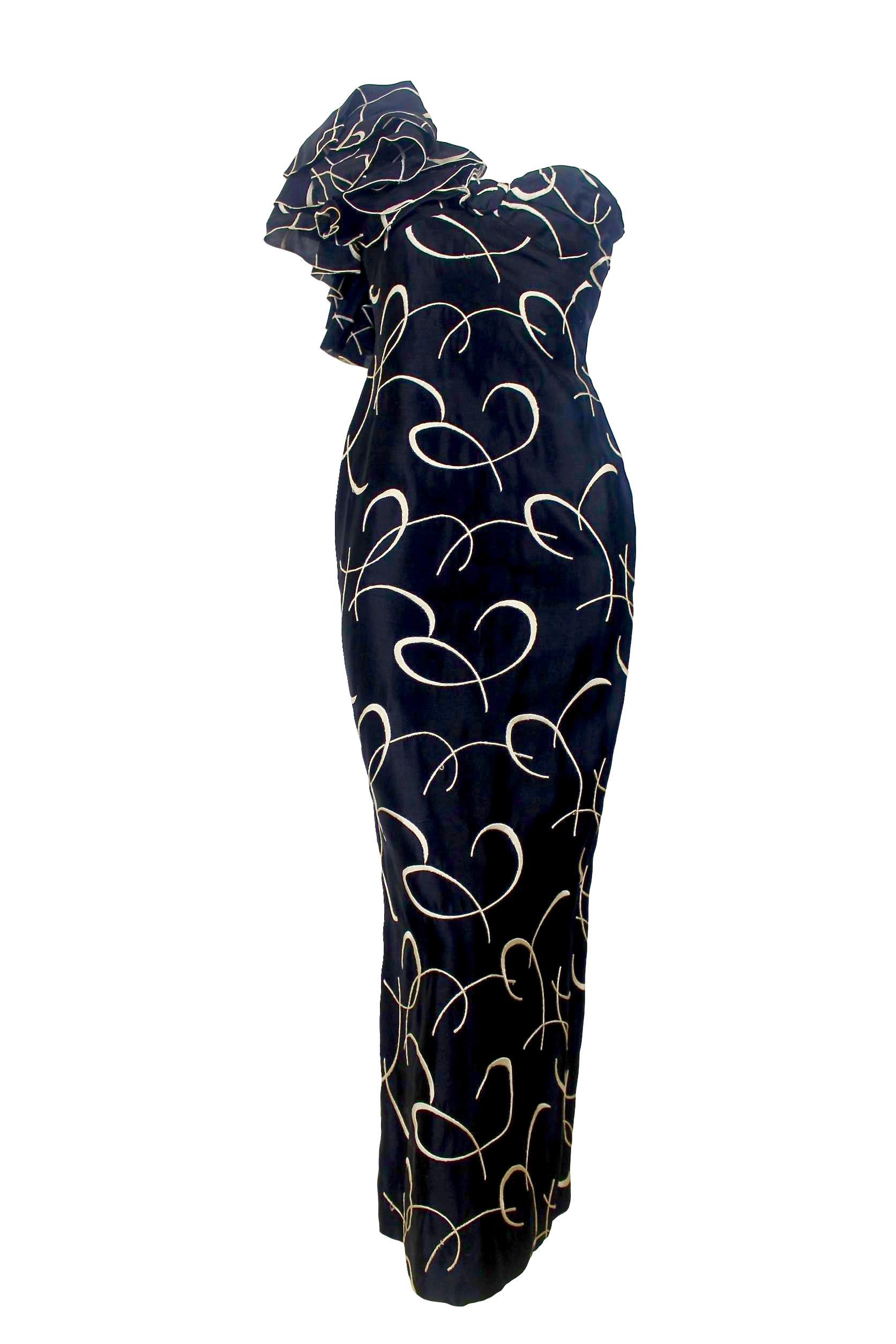 Women's Loris Azzaro Couture Silk Embroidered Evening Dress For Sale