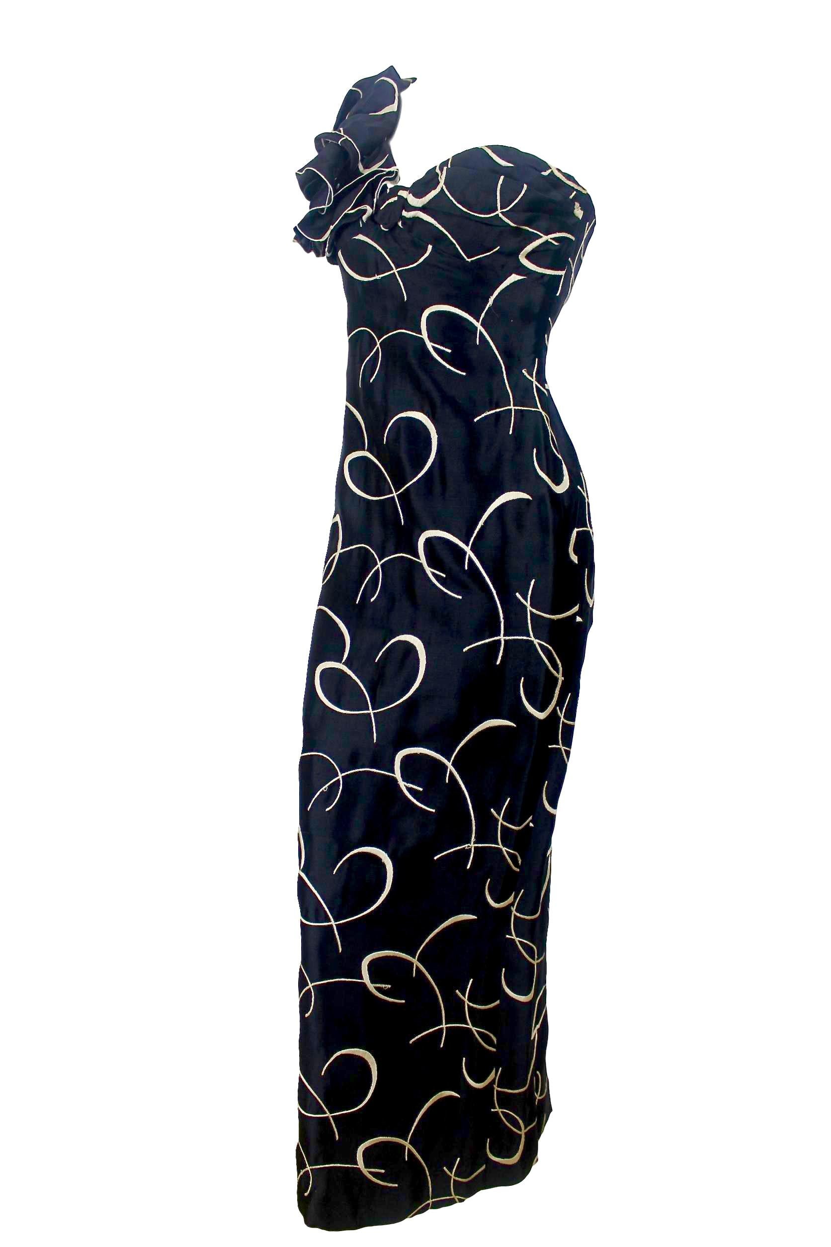 Loris Azzaro Couture Silk Embroidered Evening Dress For Sale 2