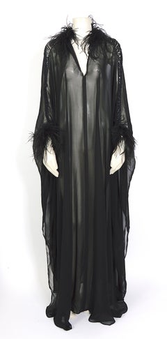 Loris Azzaro couture vintage black silk feather & chains details caftan dress