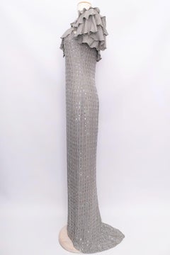 Loris Azzaro Embroidered Grey Silk Dress, Size 36FR
