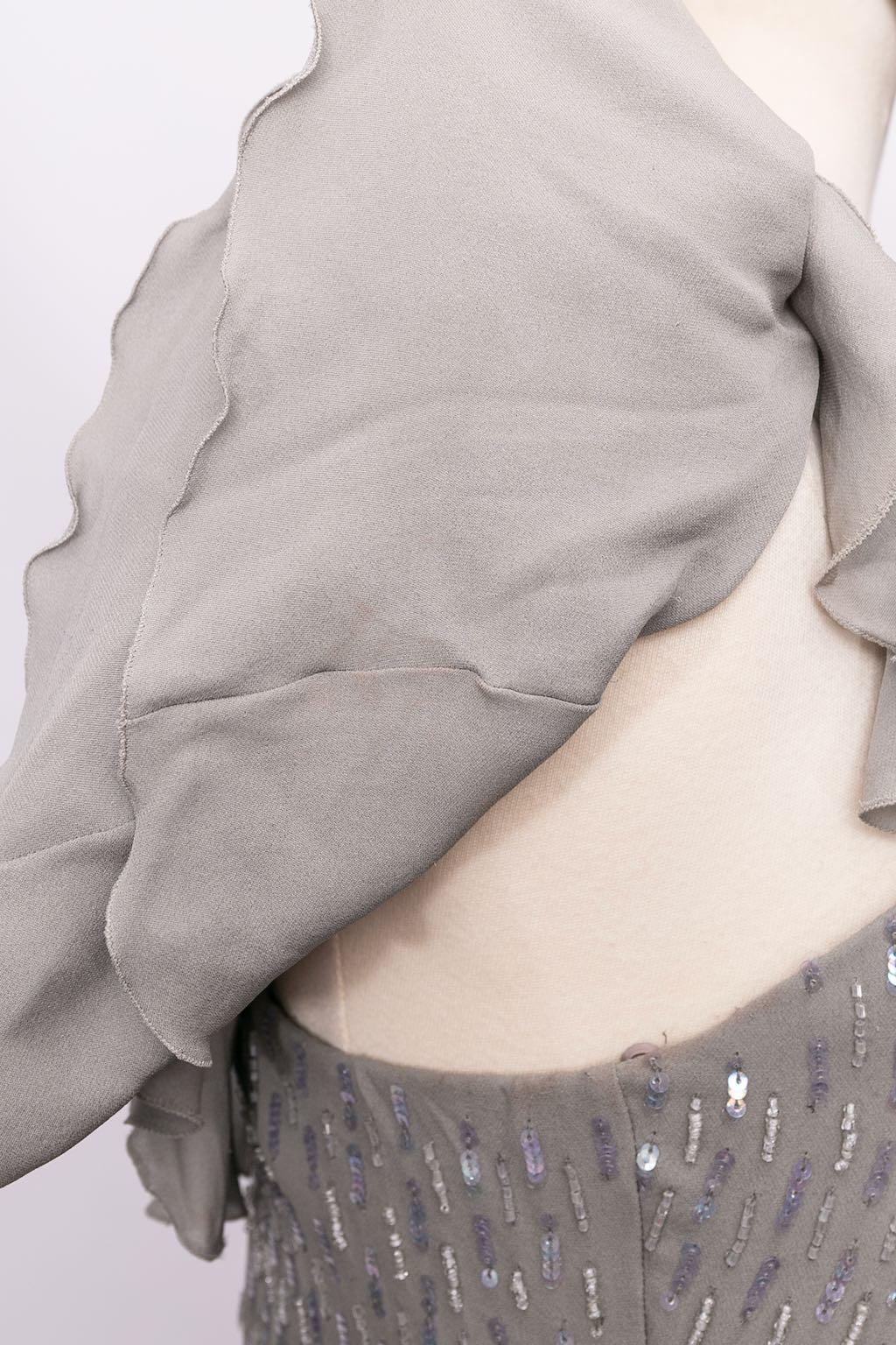 Loris Azzaro - Robe en soie grise brodée, taille 36FR en vente 4