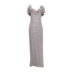 Loris Azzaro - Robe en soie grise brodée, taille 36FR