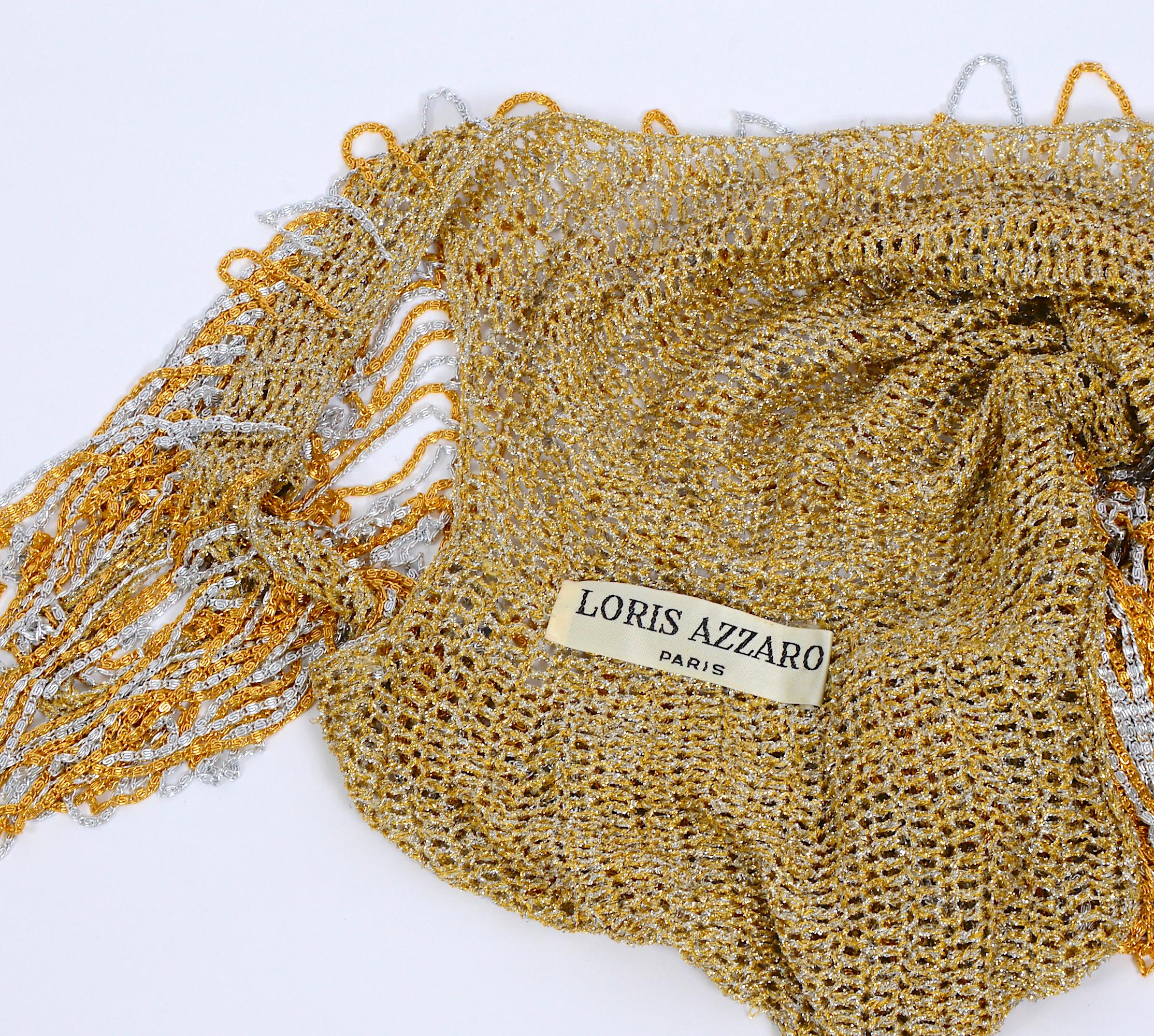 Women's Loris Azzaro French 70s hand crocheted lurex gold and silver metal chain top