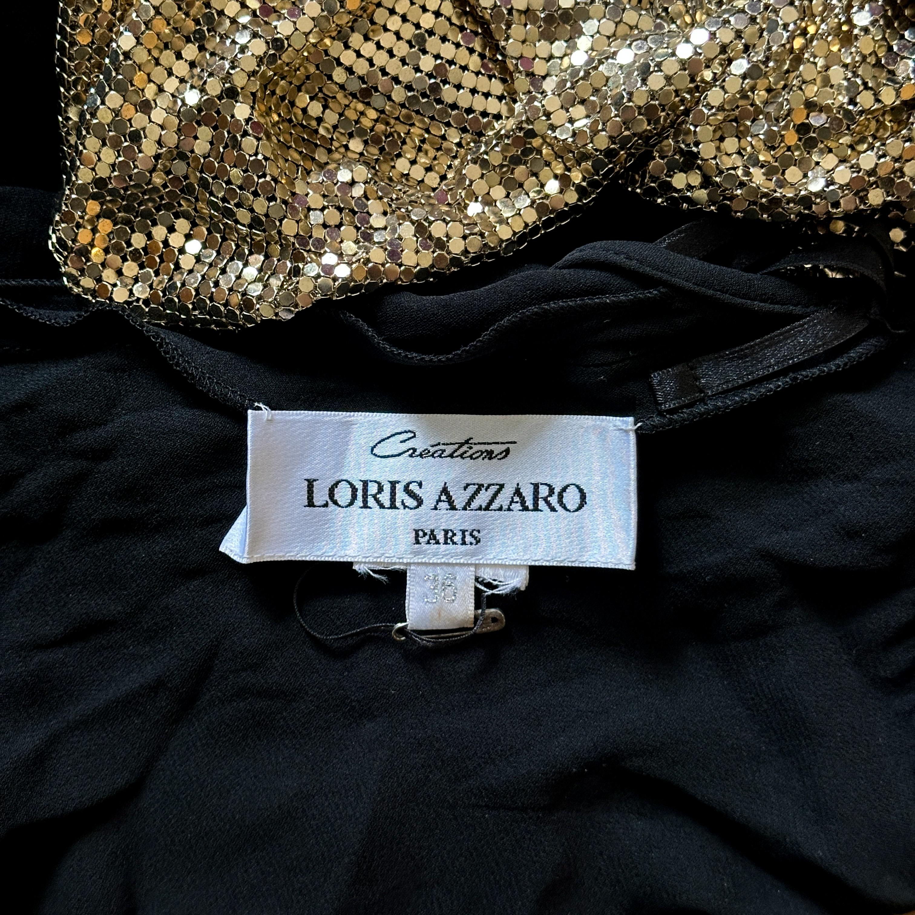Robe en jersey noir et maille métallique dorée de Loris Azzaro, F/H 1972 Excellent état - En vente à Paris, FR