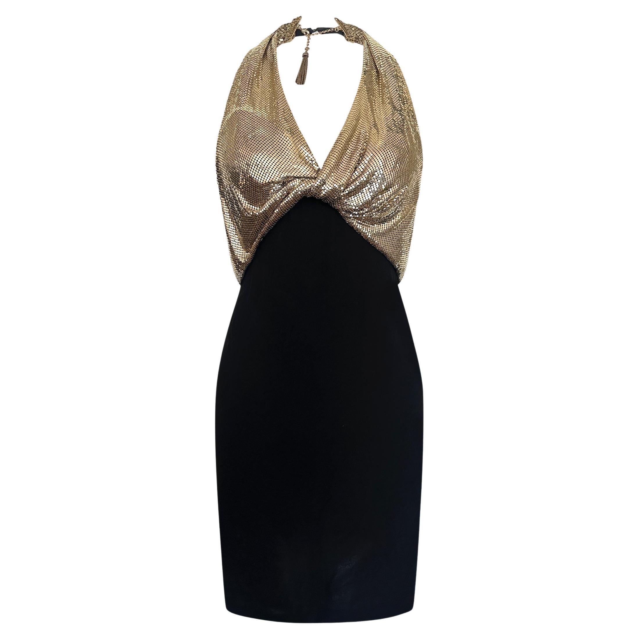 Loris Azzaro Kleid aus goldenem Metallnetz und schwarzem Jersey, F/W 1972