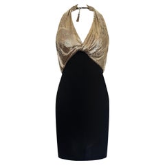 Loris Azzaro Kleid aus goldenem Metallnetz und schwarzem Jersey, F/W 1972