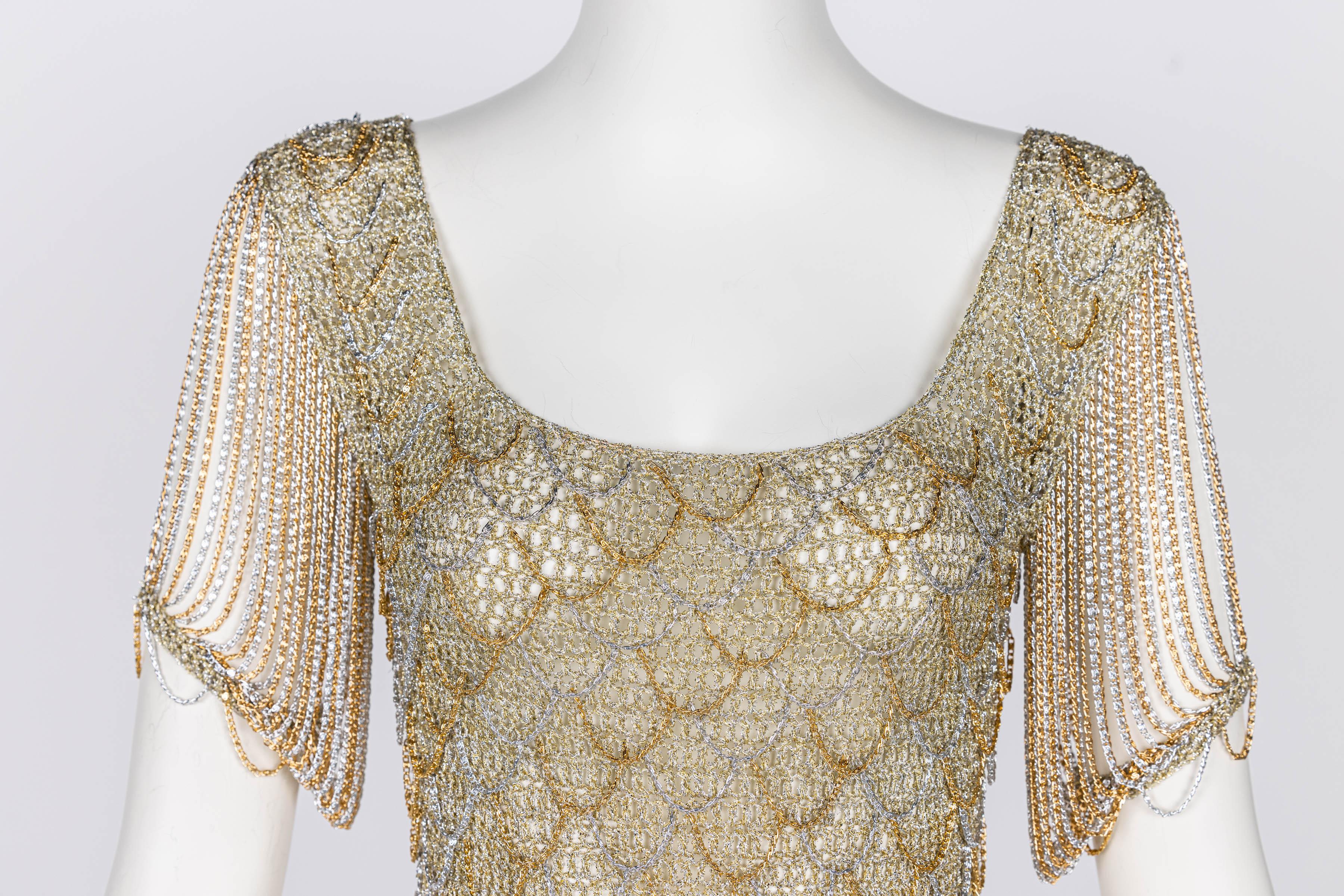 Loris Azzaro Gold Silver Crochet chain Top, 1970s For Sale 2