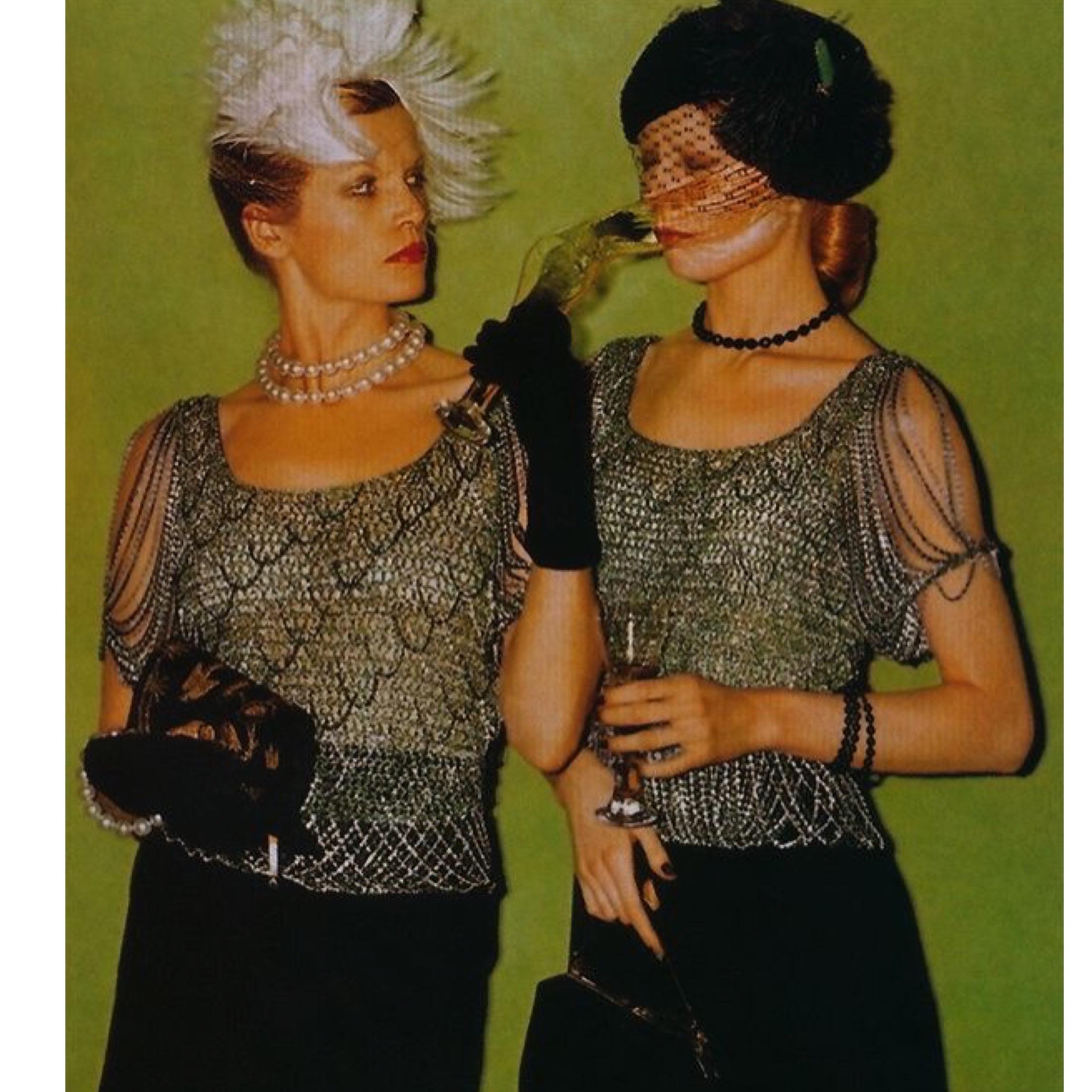Loris Azzaro Gold Silver Crochet chain Top, 1970s 4
