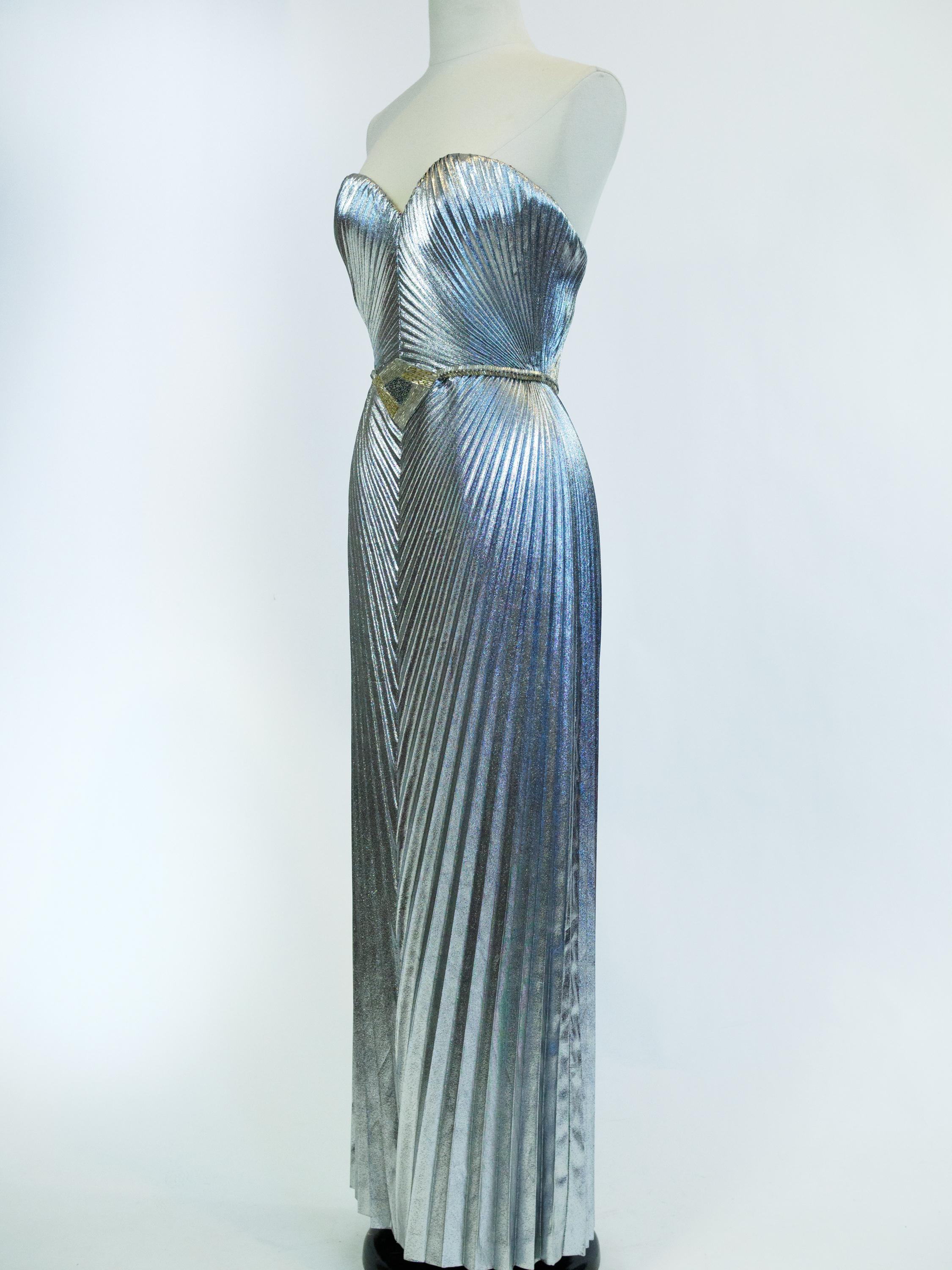 Loris Azzaro Haute Couture evening dress in silver lamé Circa 1980 5