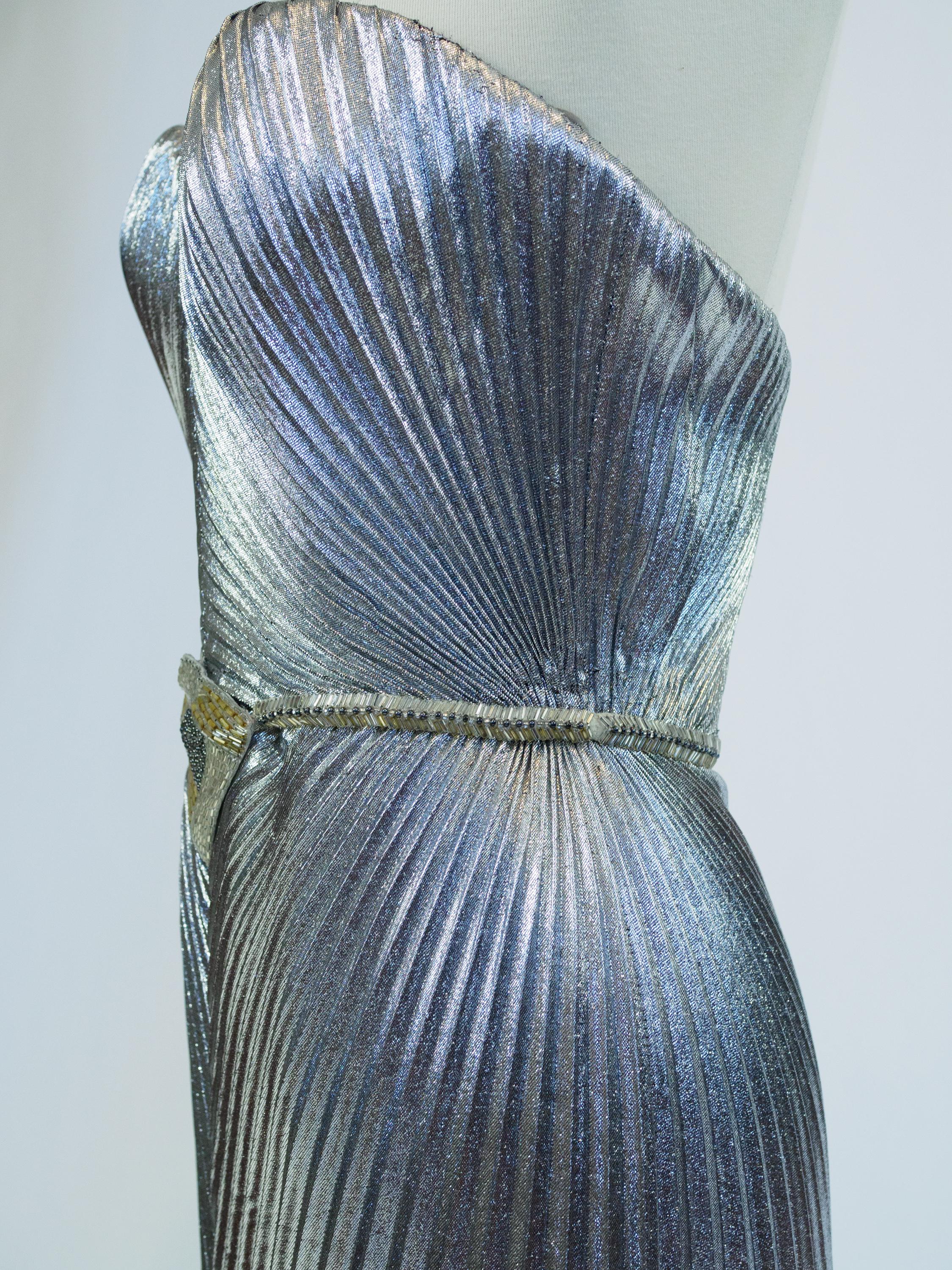 Loris Azzaro Haute Couture evening dress in silver lamé Circa 1980 6