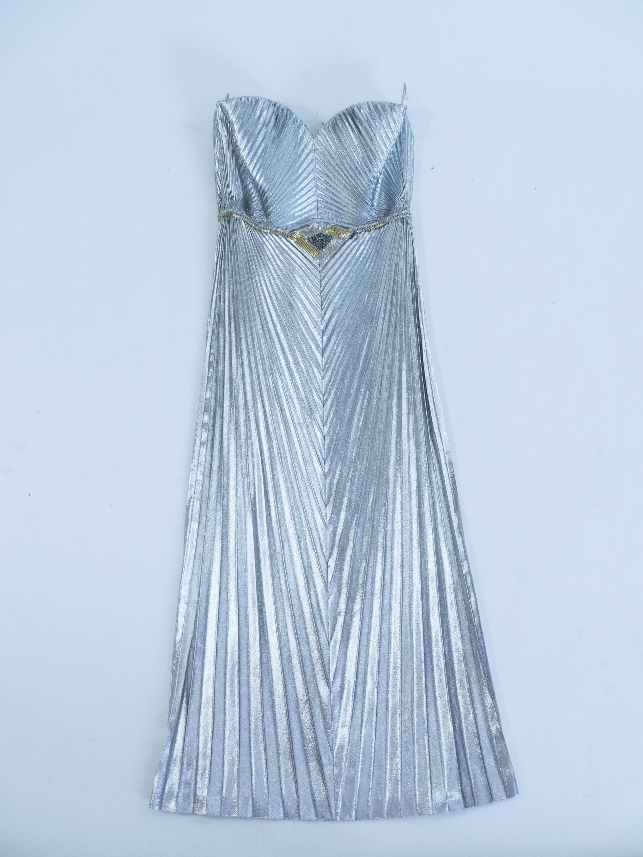 Silver Loris Azzaro Haute Couture evening dress in silver lamé Circa 1980