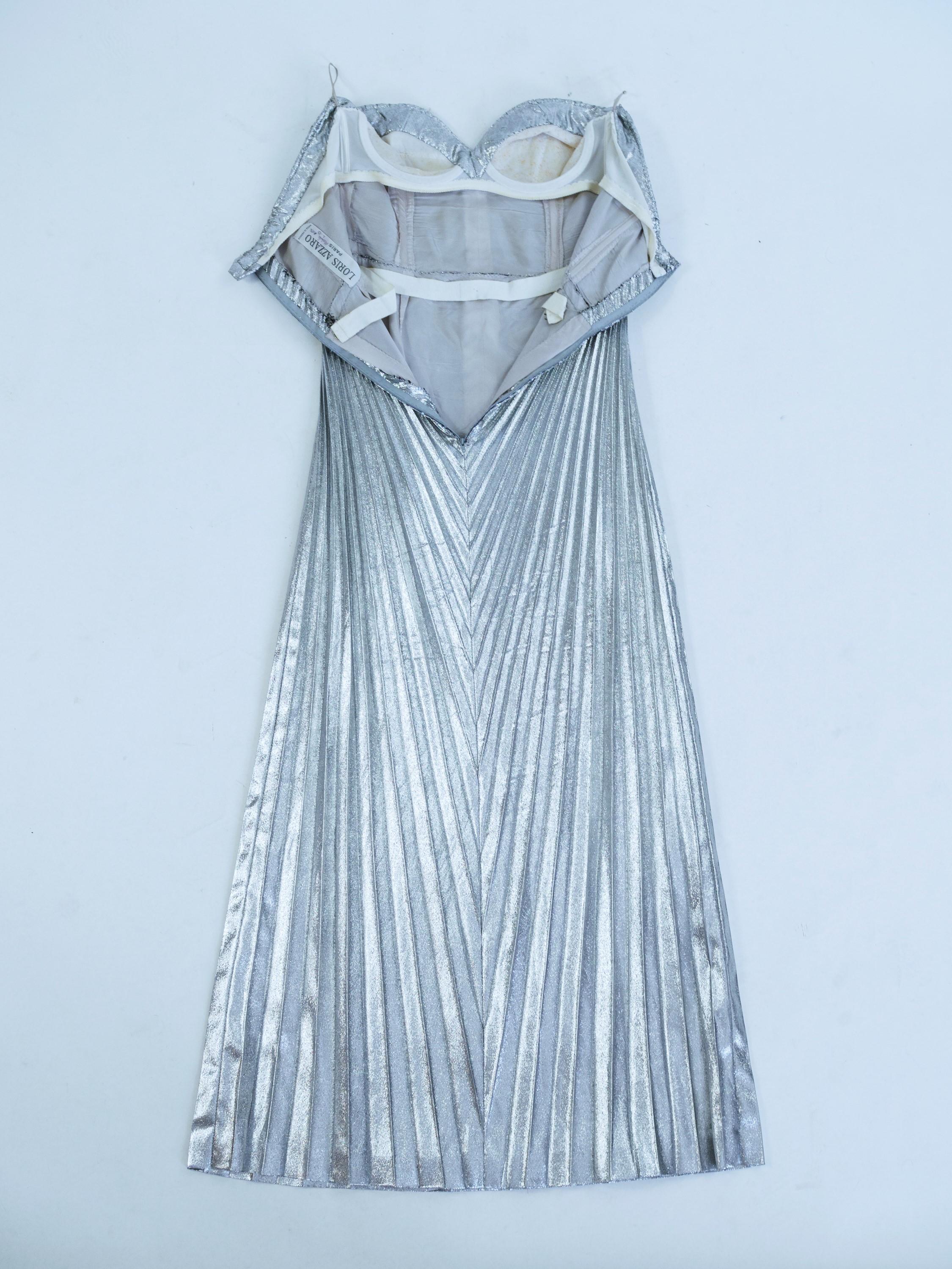 Loris Azzaro Haute Couture evening dress in silver lamé Circa 1980 1