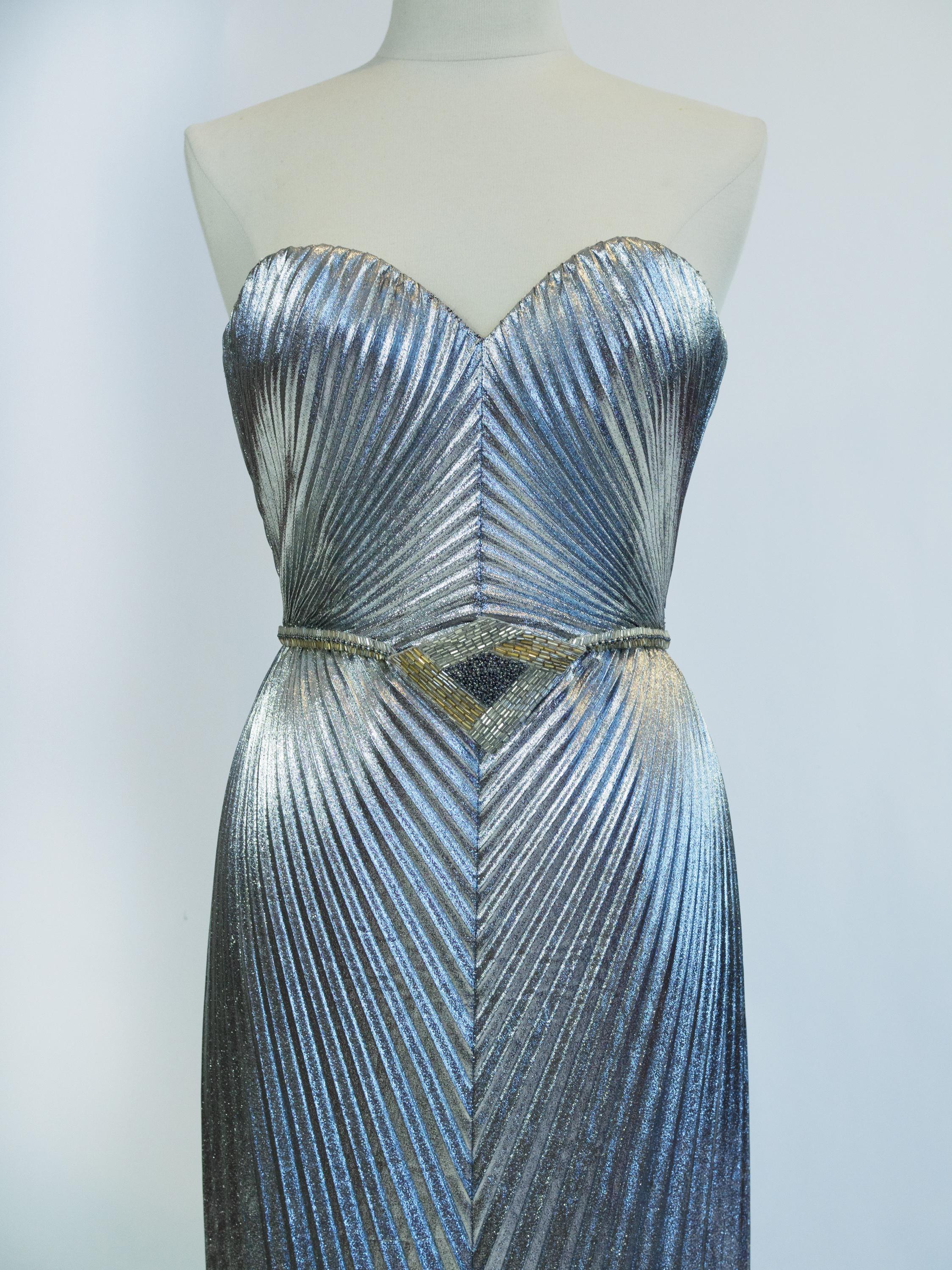 Loris Azzaro Haute Couture evening dress in silver lamé Circa 1980 2