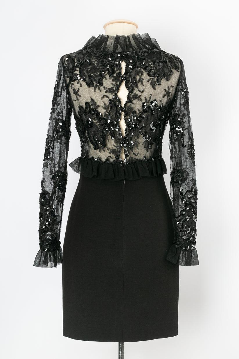 Noir Loris Azzaro - Robe longueur genou en jersey noir et dentelle en vente
