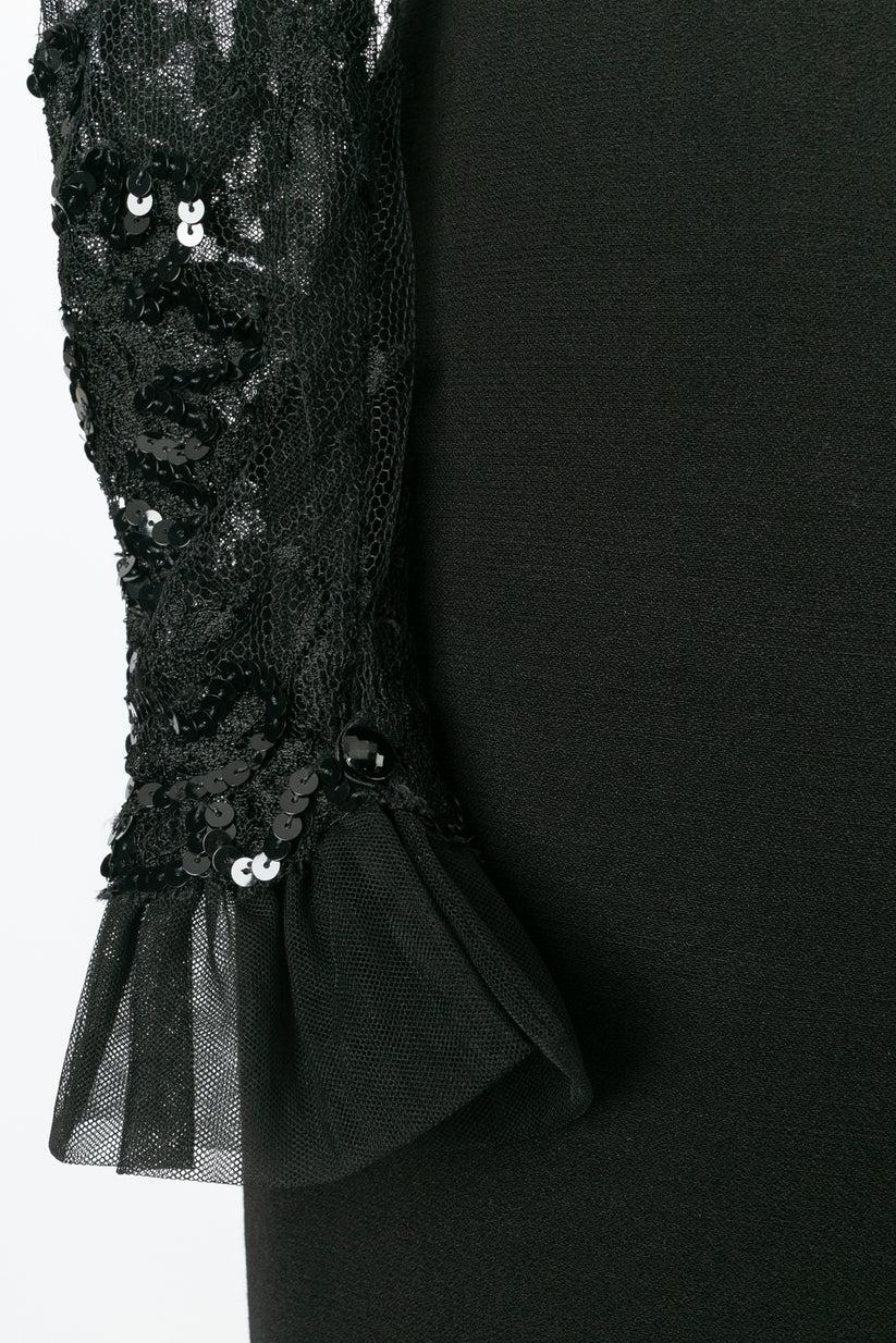Loris Azzaro Knielanges Kleid aus schwarzem Jersey und Spitze aus Jersey im Angebot 2