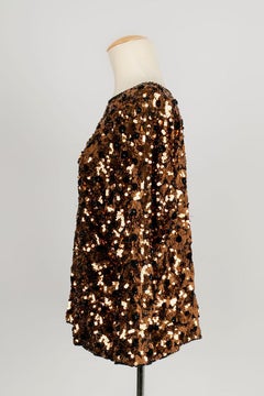 Loris Azzaro Long Sleeve Top in Black Silk, Embroidered with Sequins and Beads